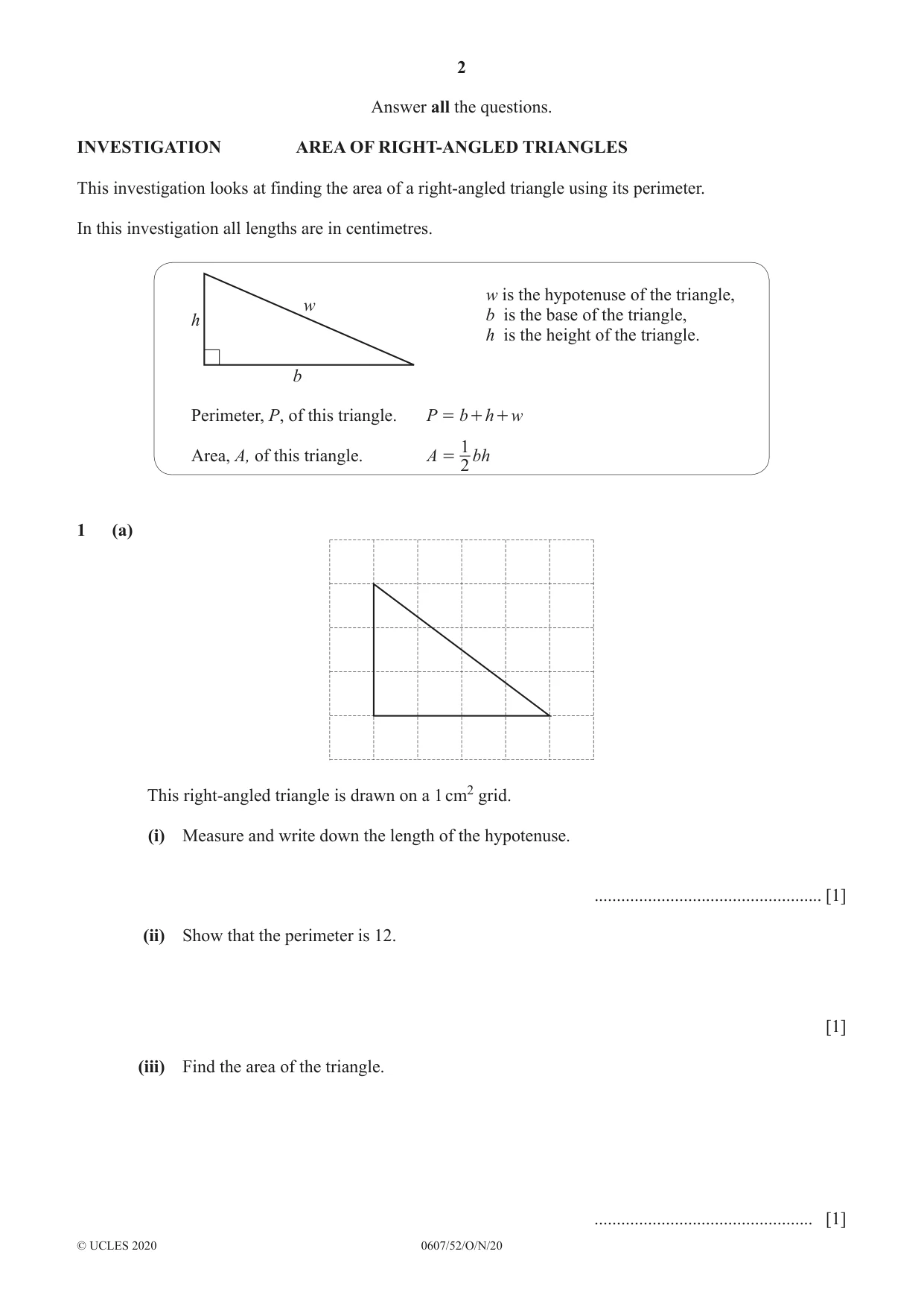 Cambridge IGCSE Mathematics - International 0607 2020 Oct/Nov Paper 5 · Variant 2 question paper, page 2 of 8