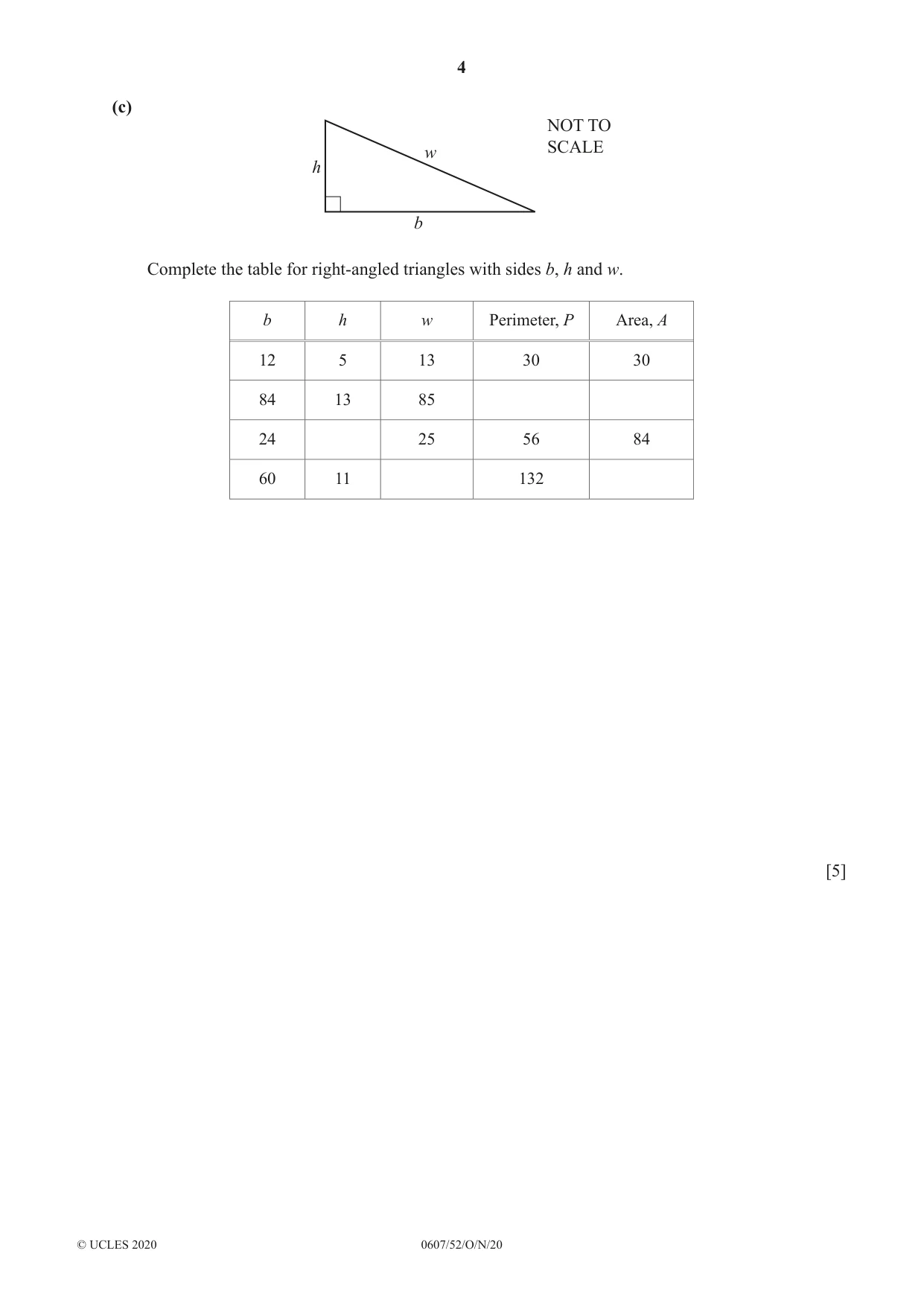 Cambridge IGCSE Mathematics - International 0607 2020 Oct/Nov Paper 5 · Variant 2 question paper, page 4 of 8