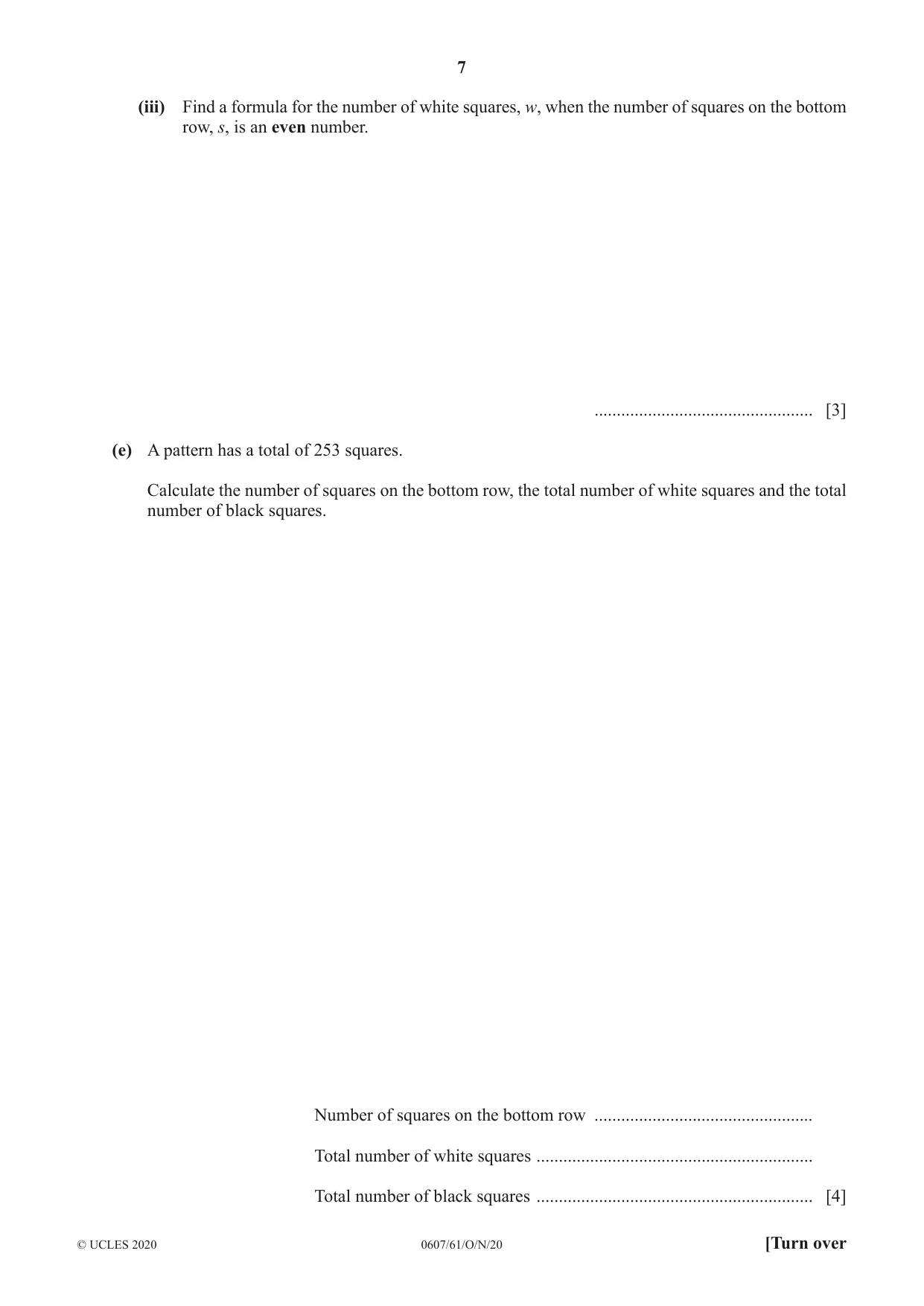 Cambridge IGCSE Mathematics - International 0607 2020 Oct/Nov Paper 6 · Variant 1 question paper, page 7 of 12
