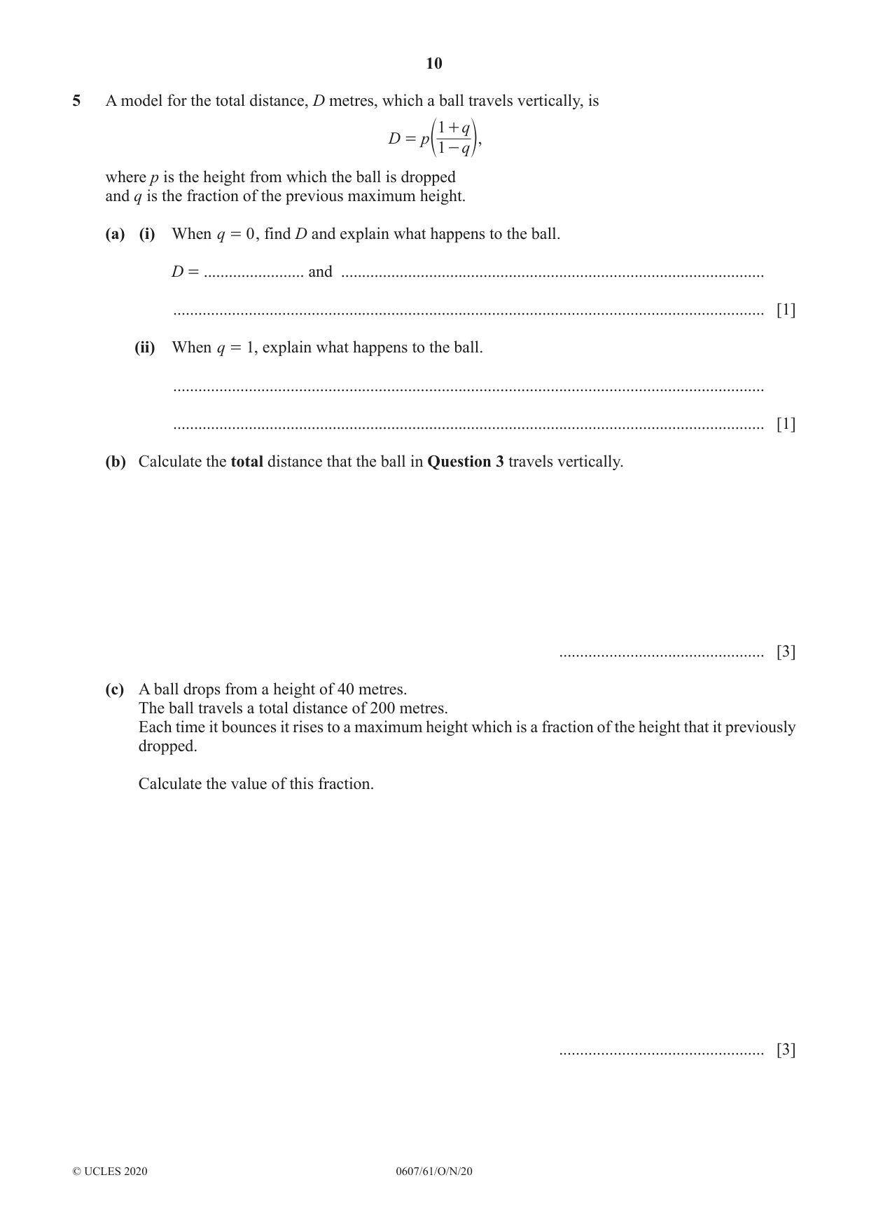 Cambridge IGCSE Mathematics - International 0607 2020 Oct/Nov Paper 6 · Variant 1 question paper, page 10 of 12