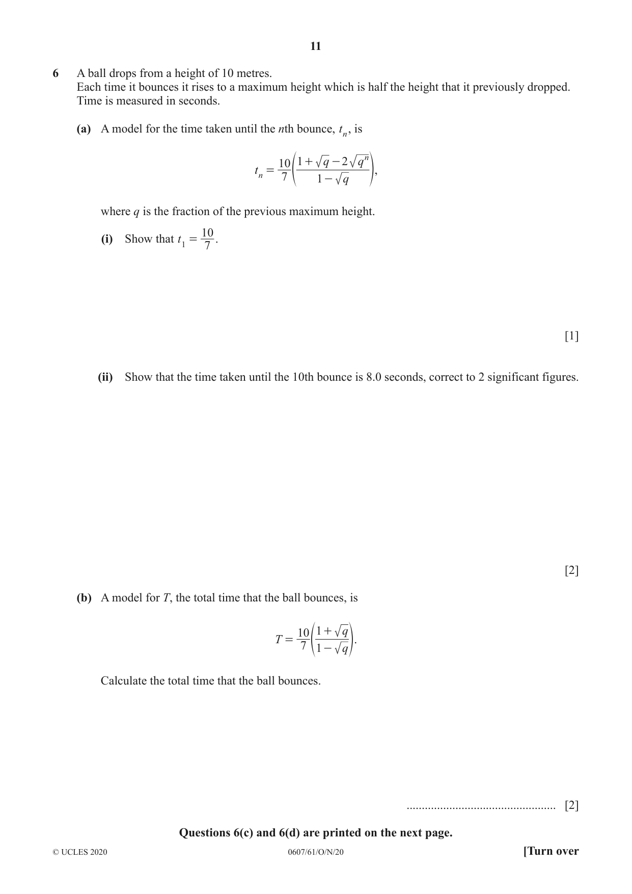 Cambridge IGCSE Mathematics - International 0607 2020 Oct/Nov Paper 6 · Variant 1 question paper, page 11 of 12