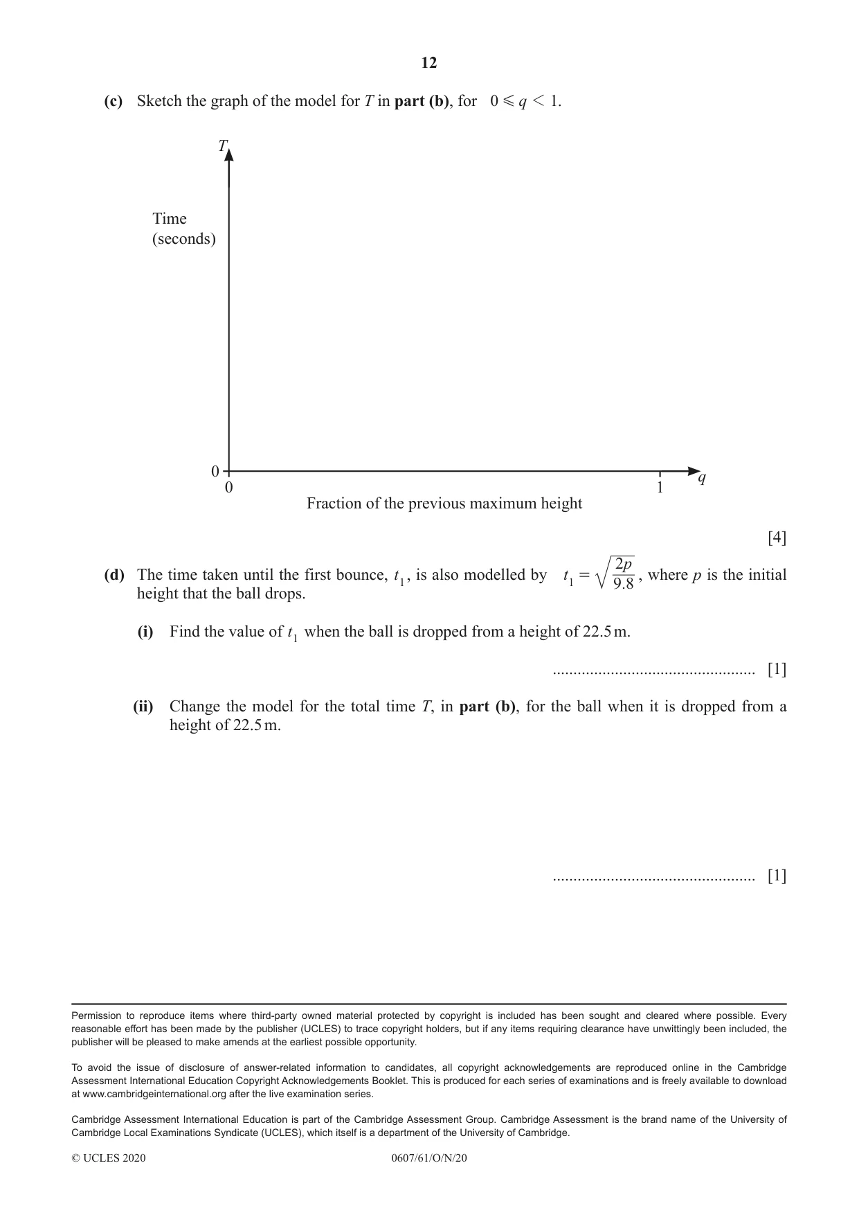 Cambridge IGCSE Mathematics - International 0607 2020 Oct/Nov Paper 6 · Variant 1 question paper, page 12 of 12