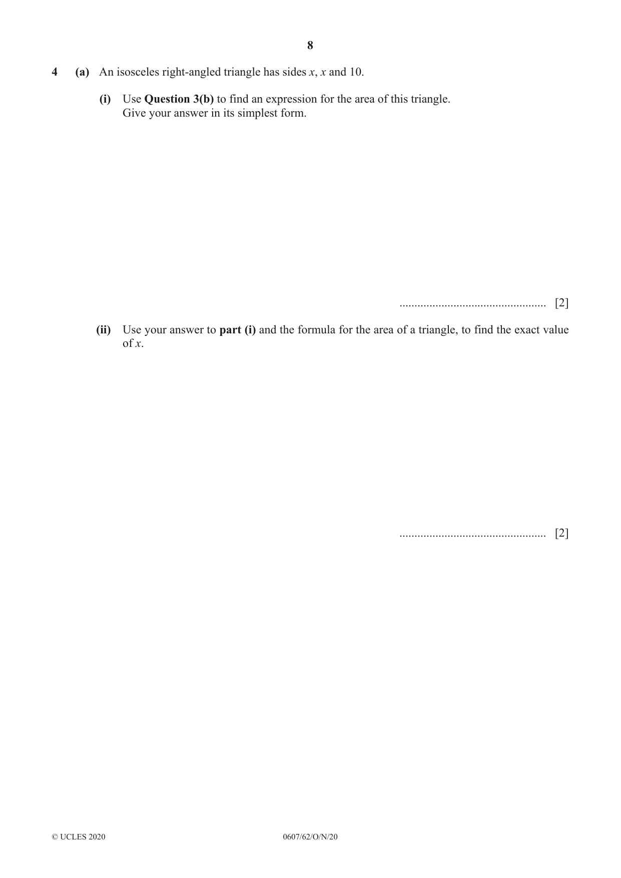 Cambridge IGCSE Mathematics - International 0607 2020 Oct/Nov Paper 6 · Variant 2 question paper, page 8 of 16