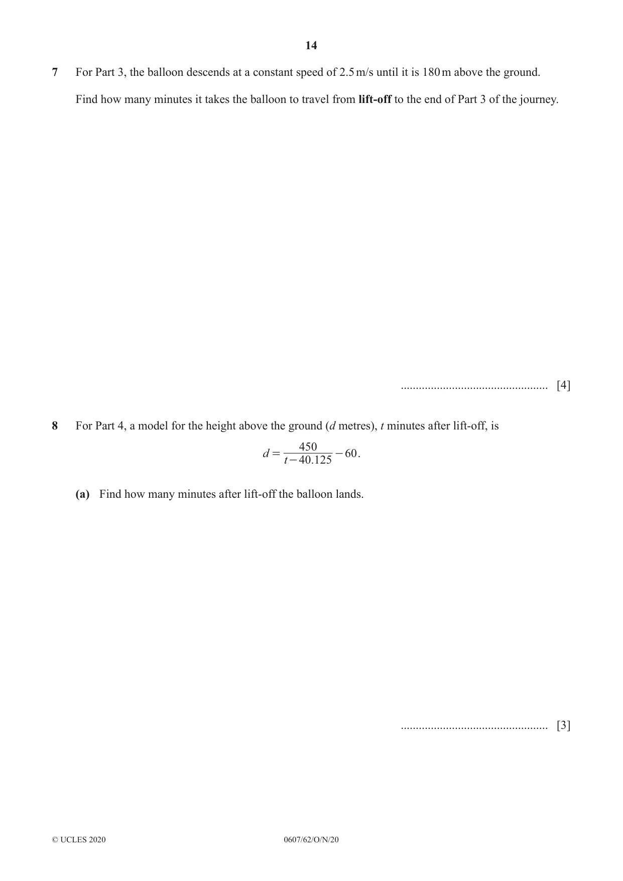 Cambridge IGCSE Mathematics - International 0607 2020 Oct/Nov Paper 6 · Variant 2 question paper, page 14 of 16