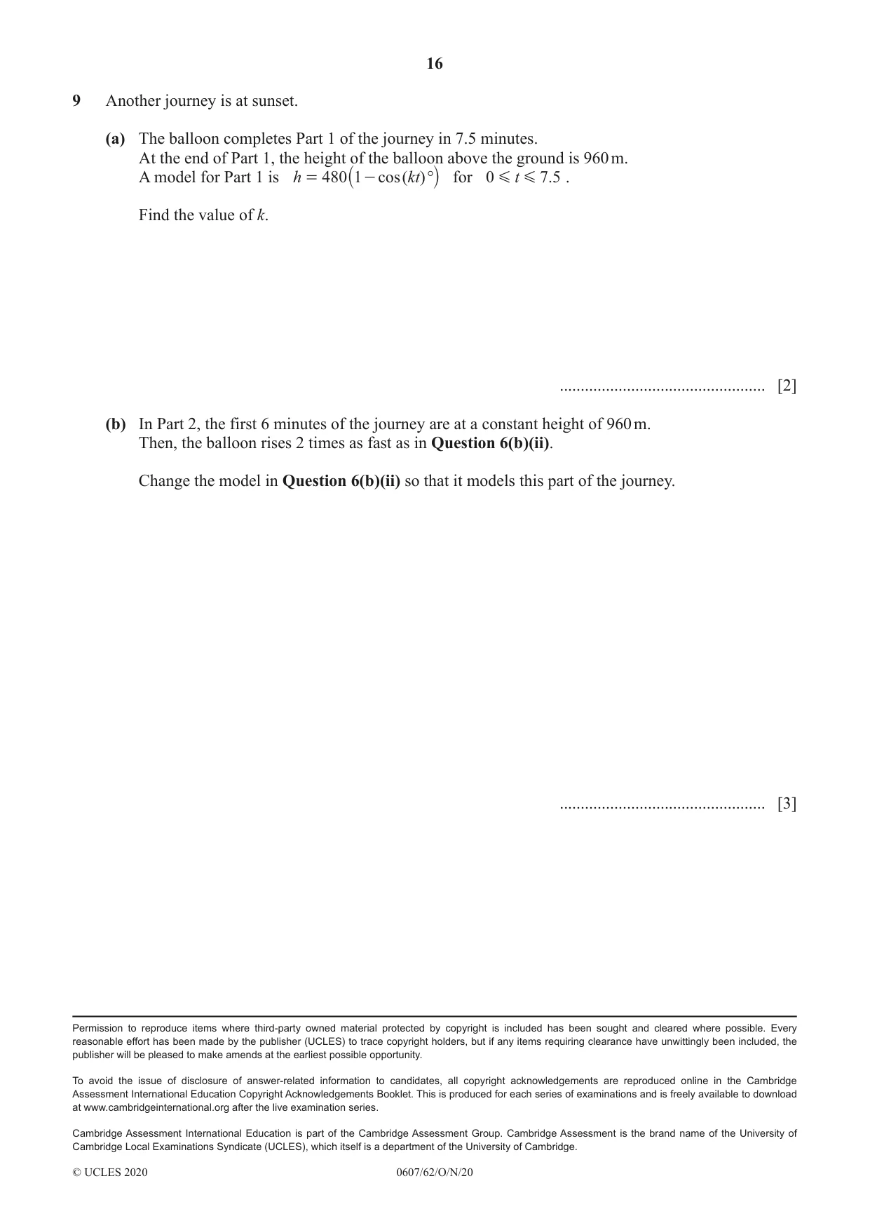 Cambridge IGCSE Mathematics - International 0607 2020 Oct/Nov Paper 6 · Variant 2 question paper, page 16 of 16