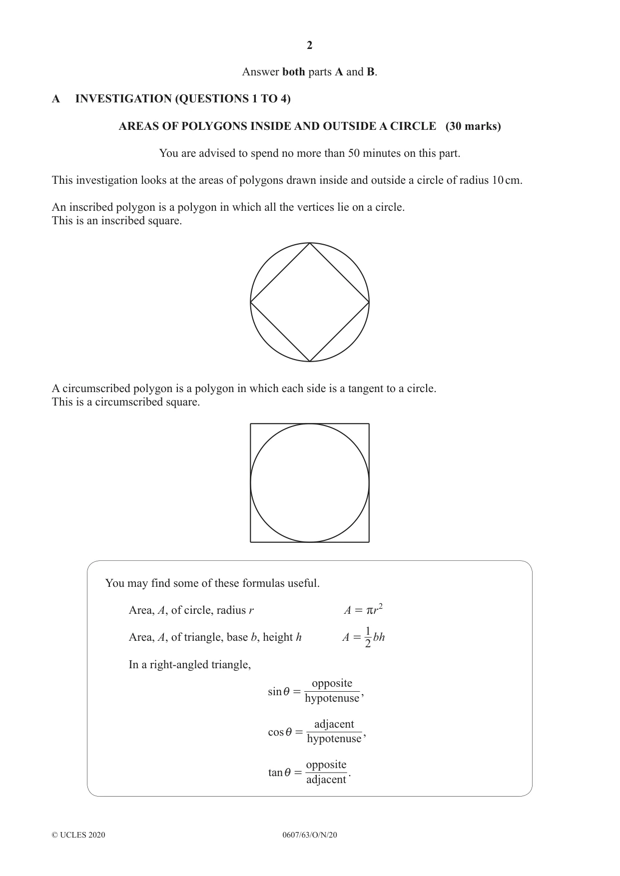 Cambridge IGCSE Mathematics - International 0607 2020 Oct/Nov Paper 6 · Variant 3 question paper, page 2 of 20