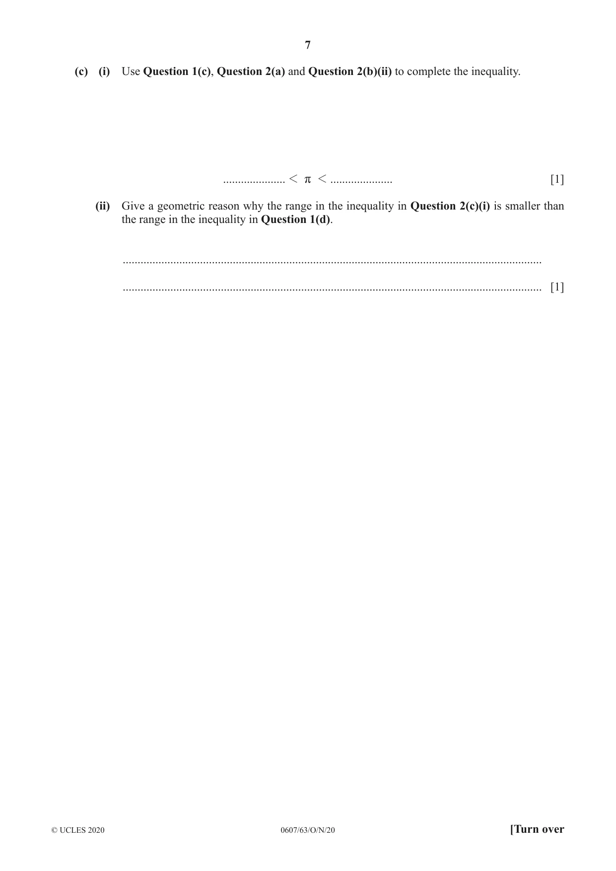 Cambridge IGCSE Mathematics - International 0607 2020 Oct/Nov Paper 6 · Variant 3 question paper, page 7 of 20
