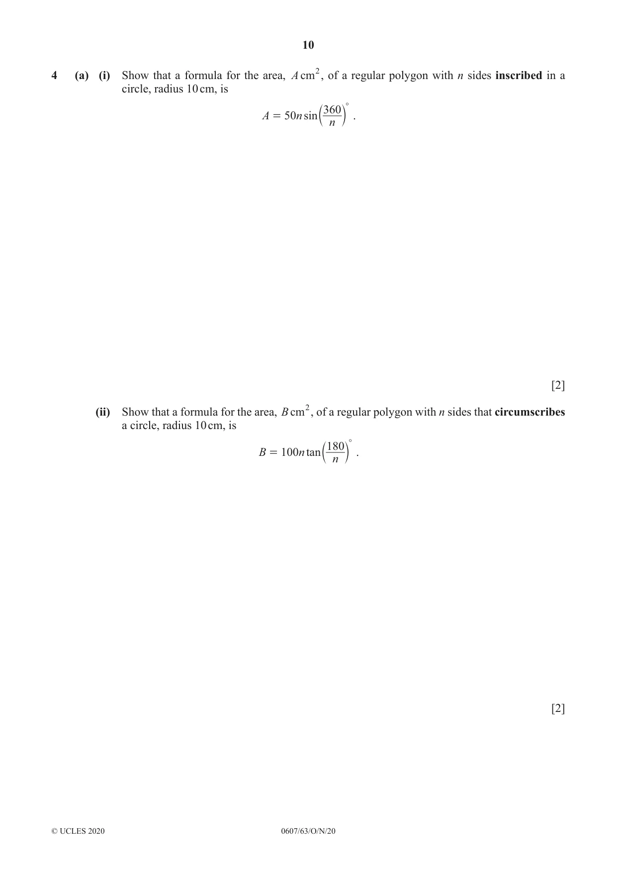 Cambridge IGCSE Mathematics - International 0607 2020 Oct/Nov Paper 6 · Variant 3 question paper, page 10 of 20