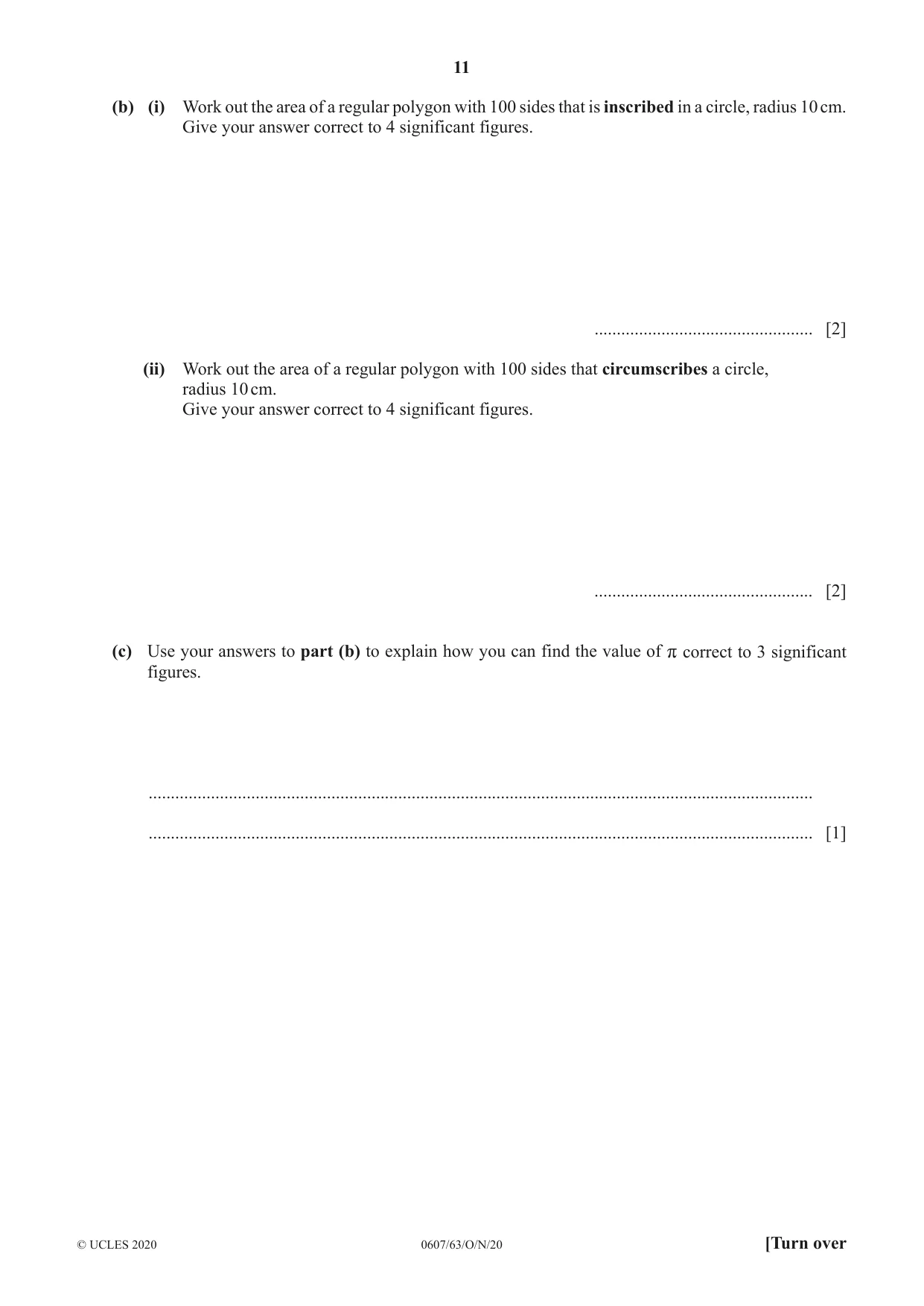 Cambridge IGCSE Mathematics - International 0607 2020 Oct/Nov Paper 6 · Variant 3 question paper, page 11 of 20