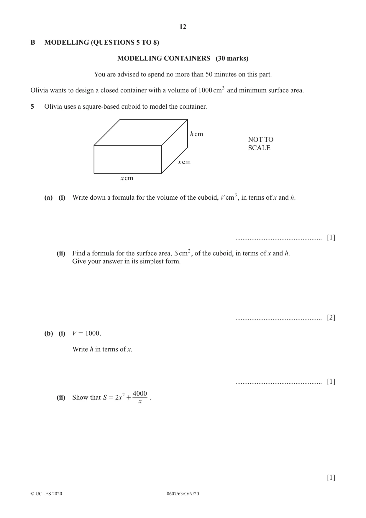 Cambridge IGCSE Mathematics - International 0607 2020 Oct/Nov Paper 6 · Variant 3 question paper, page 12 of 20