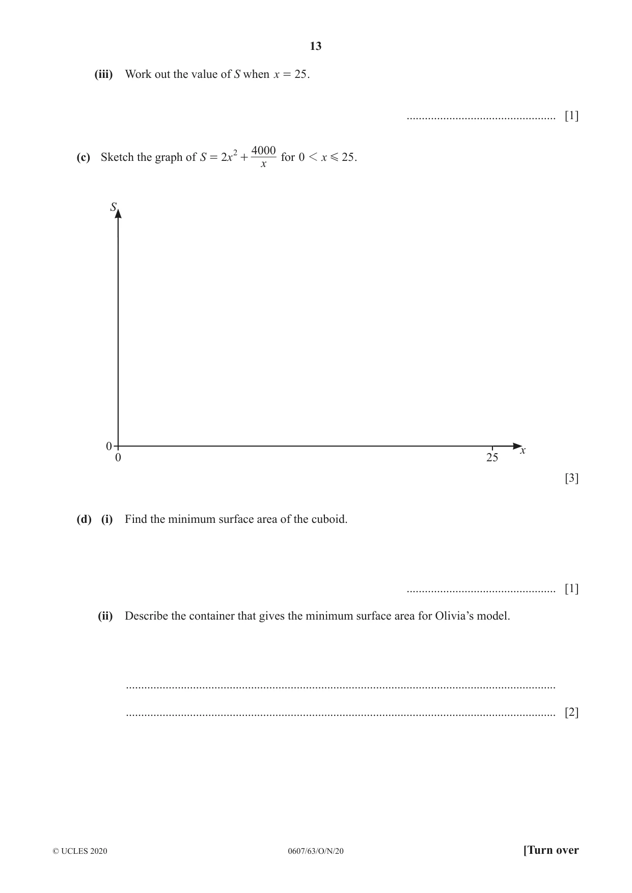Cambridge IGCSE Mathematics - International 0607 2020 Oct/Nov Paper 6 · Variant 3 question paper, page 13 of 20