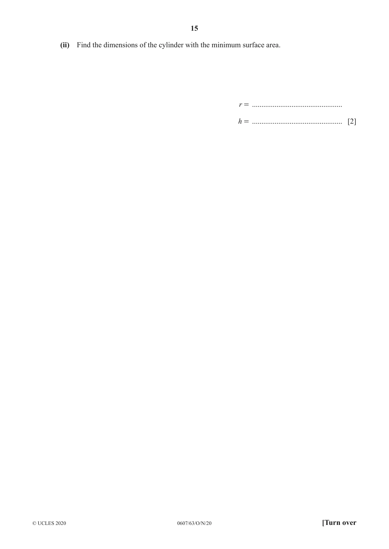 Cambridge IGCSE Mathematics - International 0607 2020 Oct/Nov Paper 6 · Variant 3 question paper, page 15 of 20