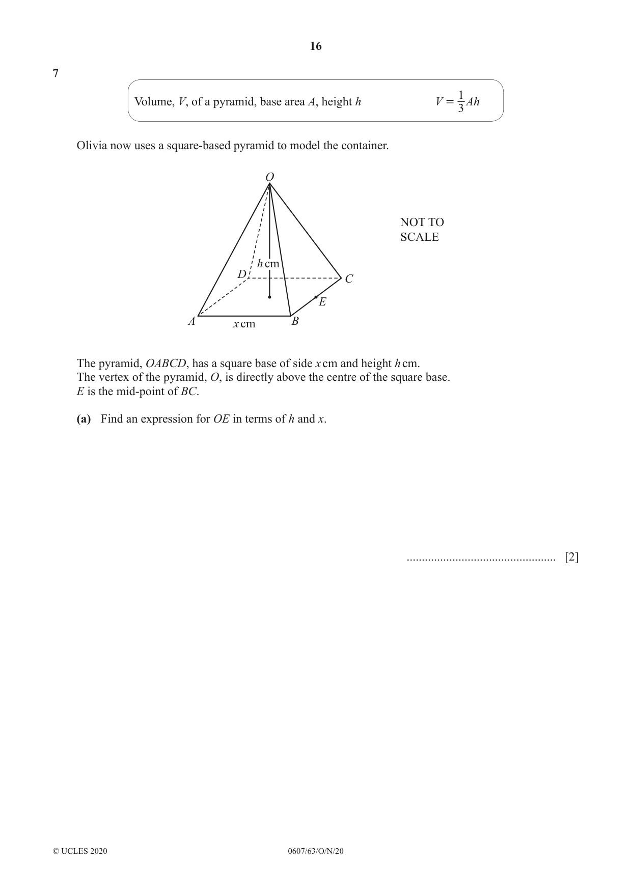 Cambridge IGCSE Mathematics - International 0607 2020 Oct/Nov Paper 6 · Variant 3 question paper, page 16 of 20