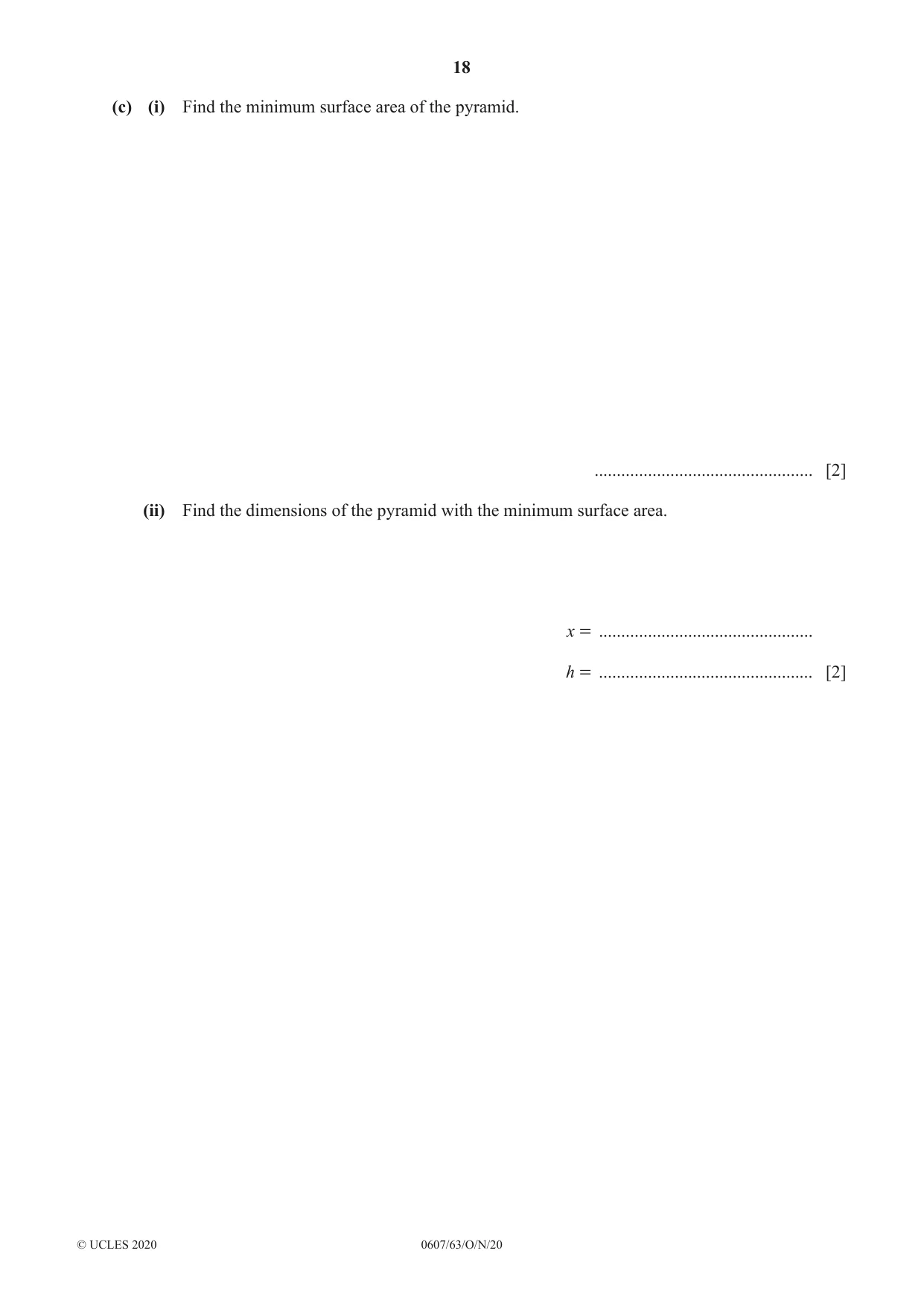 Cambridge IGCSE Mathematics - International 0607 2020 Oct/Nov Paper 6 · Variant 3 question paper, page 18 of 20