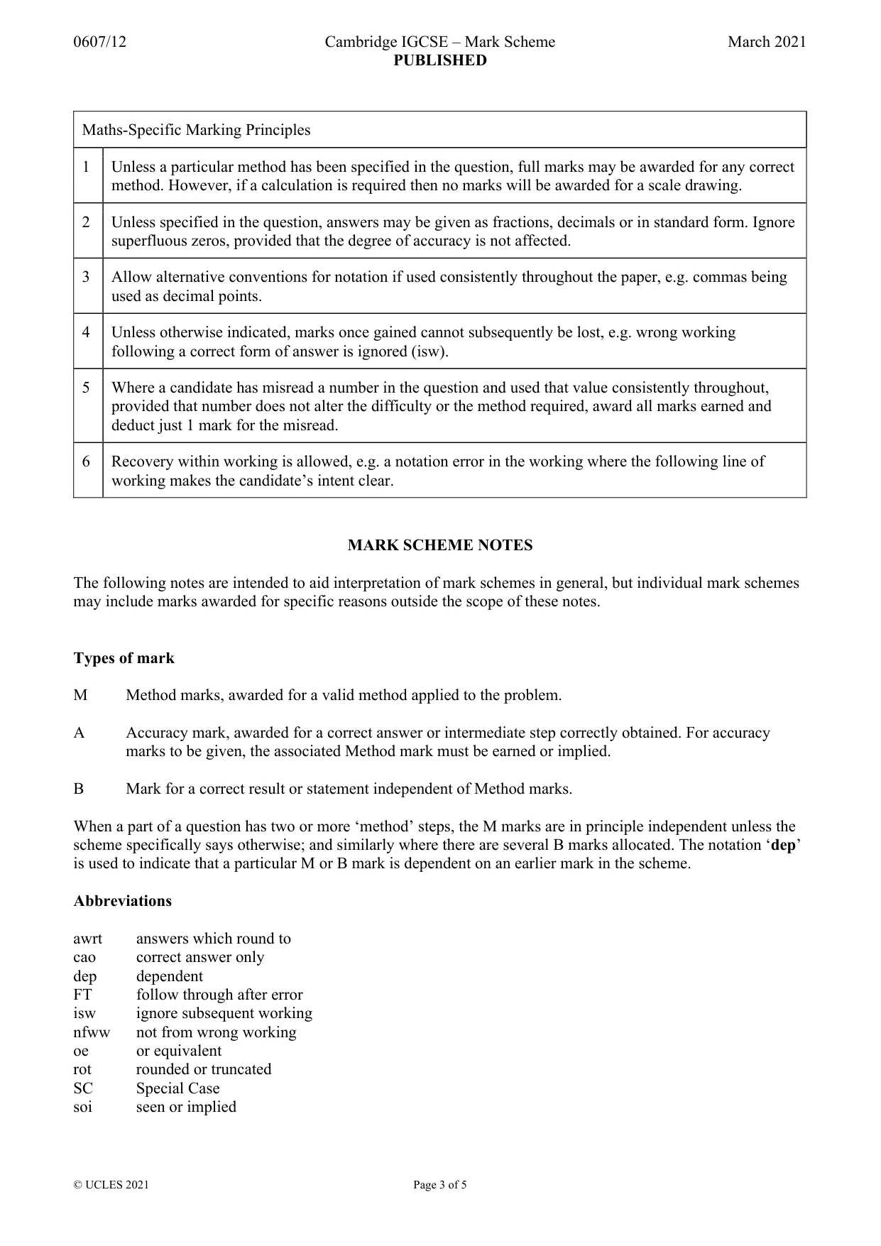 Mark scheme, page 3 of 5