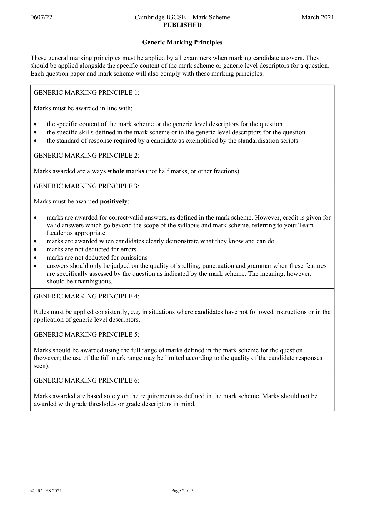 Mark scheme, page 2 of 5