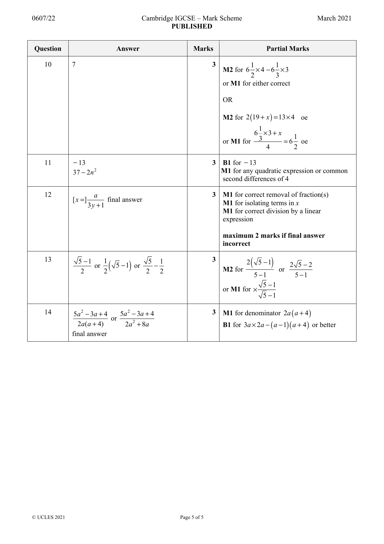 Mark scheme, page 5 of 5