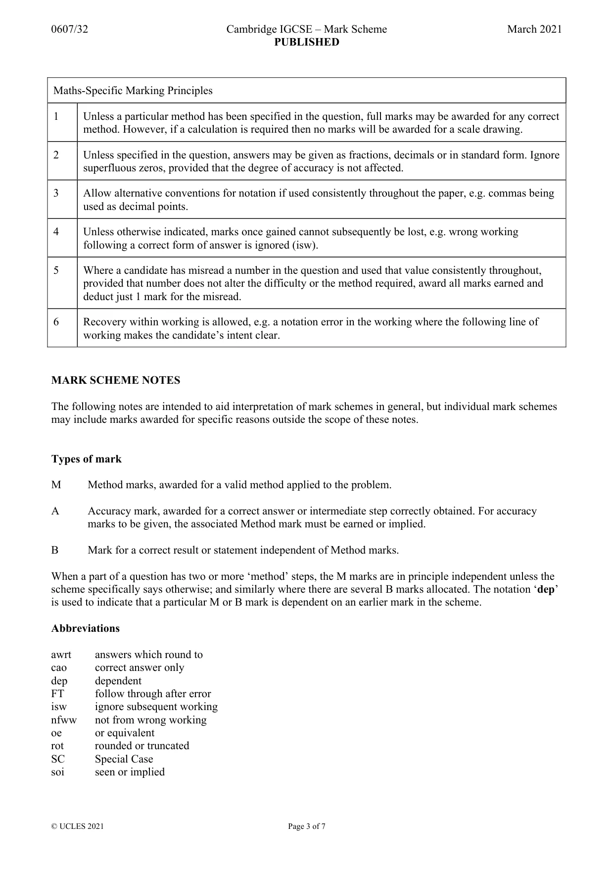 Mark scheme, page 3 of 7