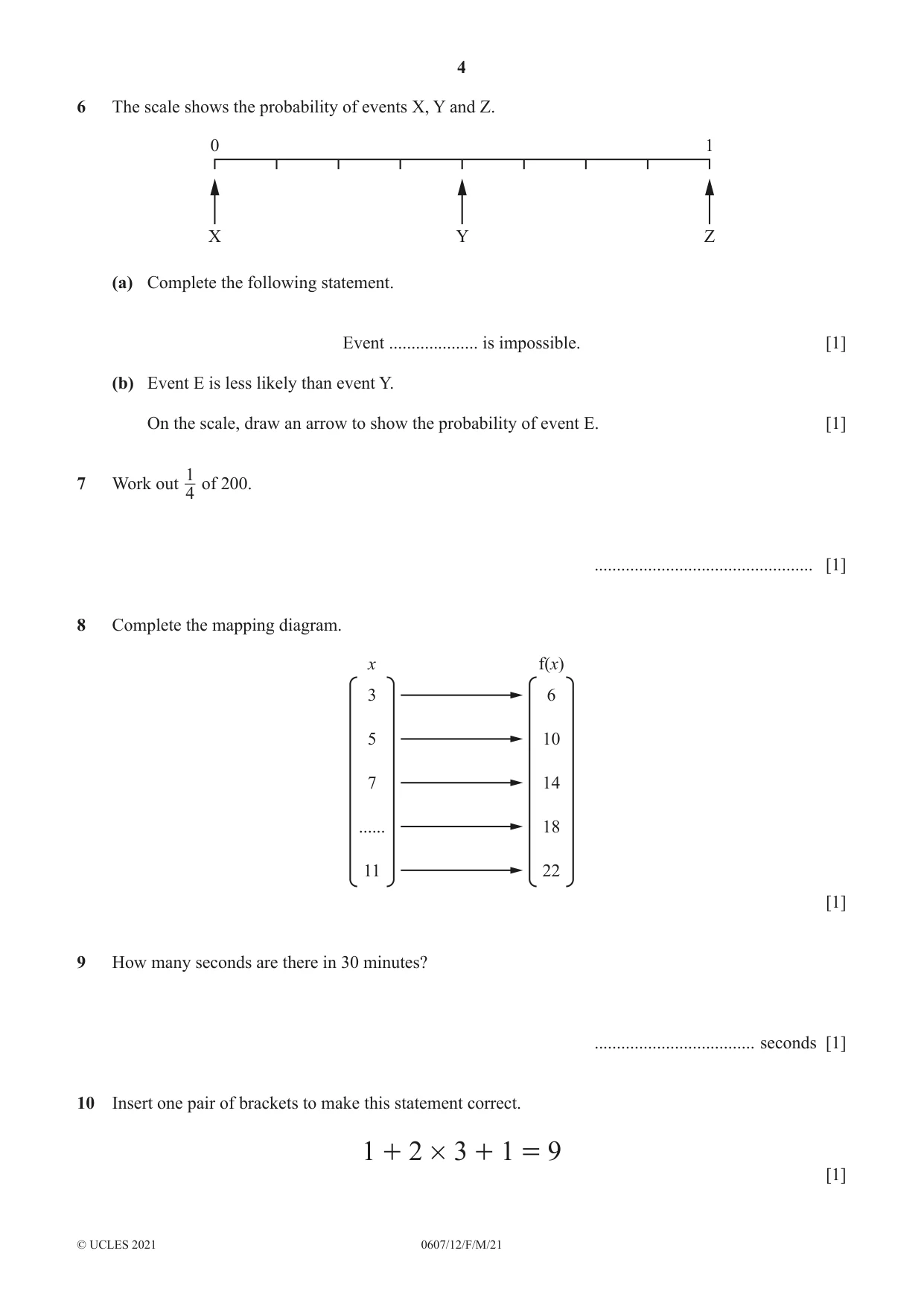 Cambridge IGCSE Mathematics - International 0607 2021 Feb/March Paper 1 · Variant 2 question paper, page 4 of 8