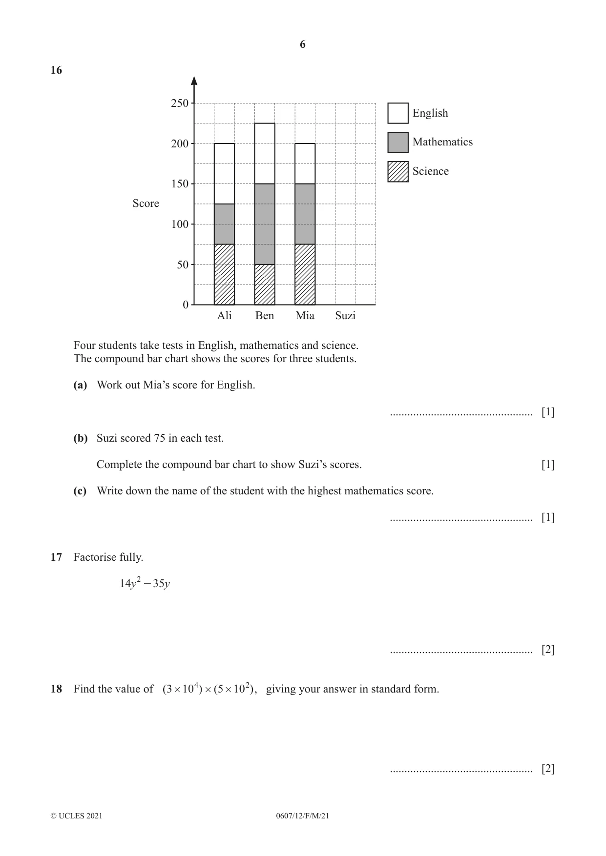 Cambridge IGCSE Mathematics - International 0607 2021 Feb/March Paper 1 · Variant 2 question paper, page 6 of 8