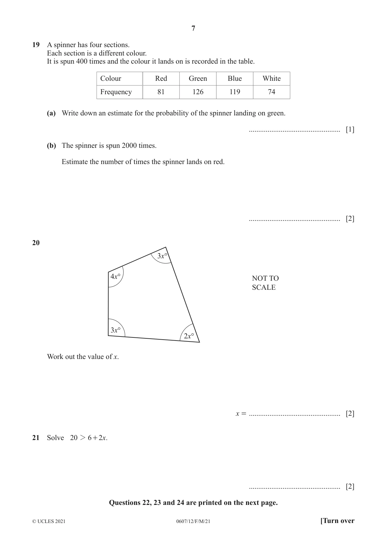 Cambridge IGCSE Mathematics - International 0607 2021 Feb/March Paper 1 · Variant 2 question paper, page 7 of 8