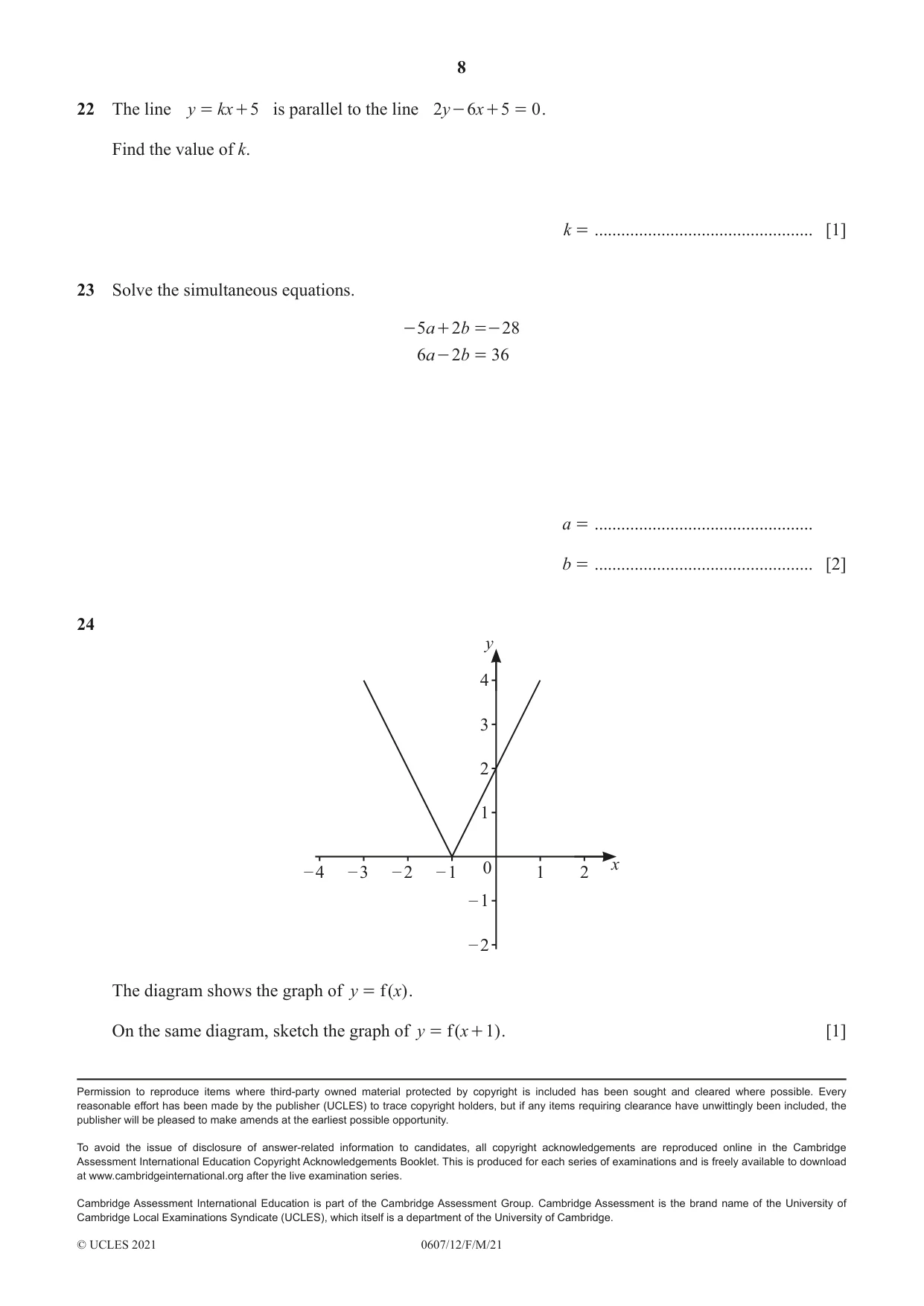 Cambridge IGCSE Mathematics - International 0607 2021 Feb/March Paper 1 · Variant 2 question paper, page 8 of 8