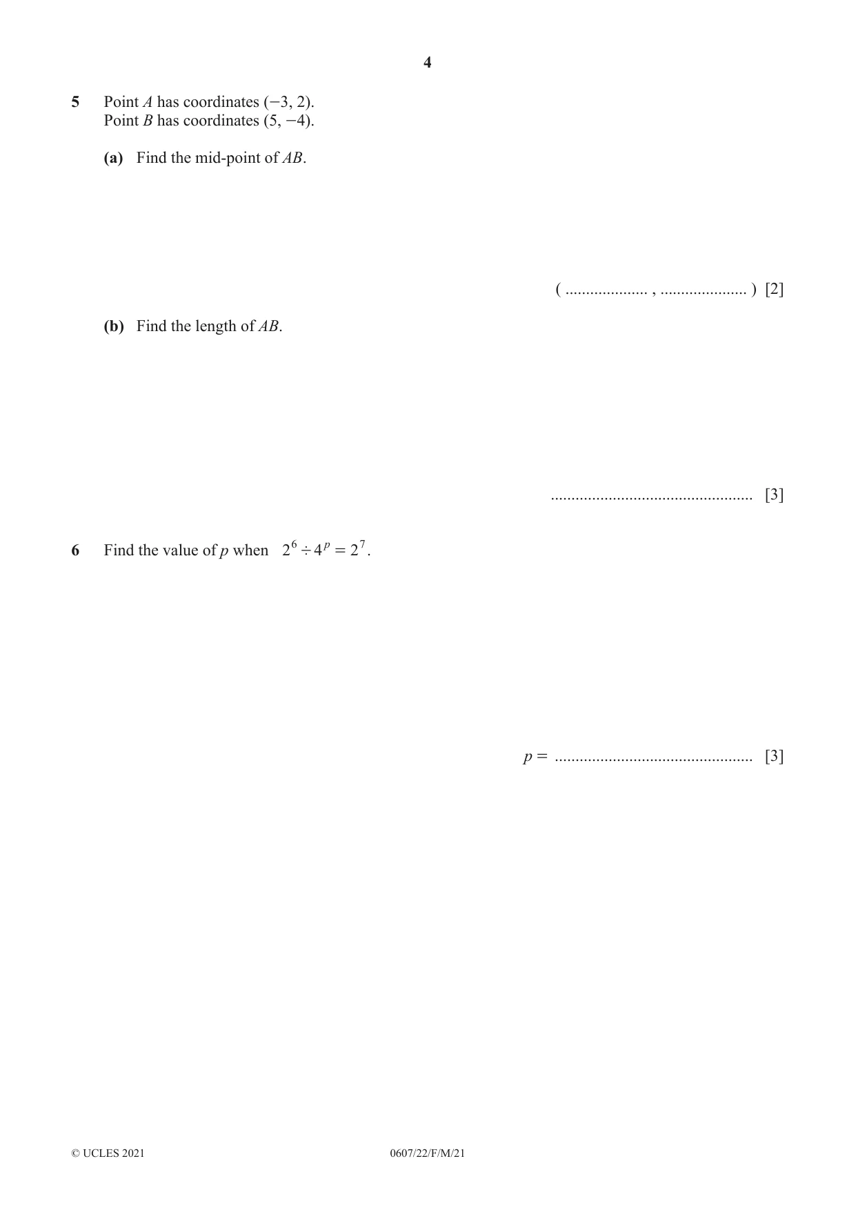 Cambridge IGCSE Mathematics - International 0607 2021 Feb/March Paper 2 · Variant 2 question paper, page 4 of 8