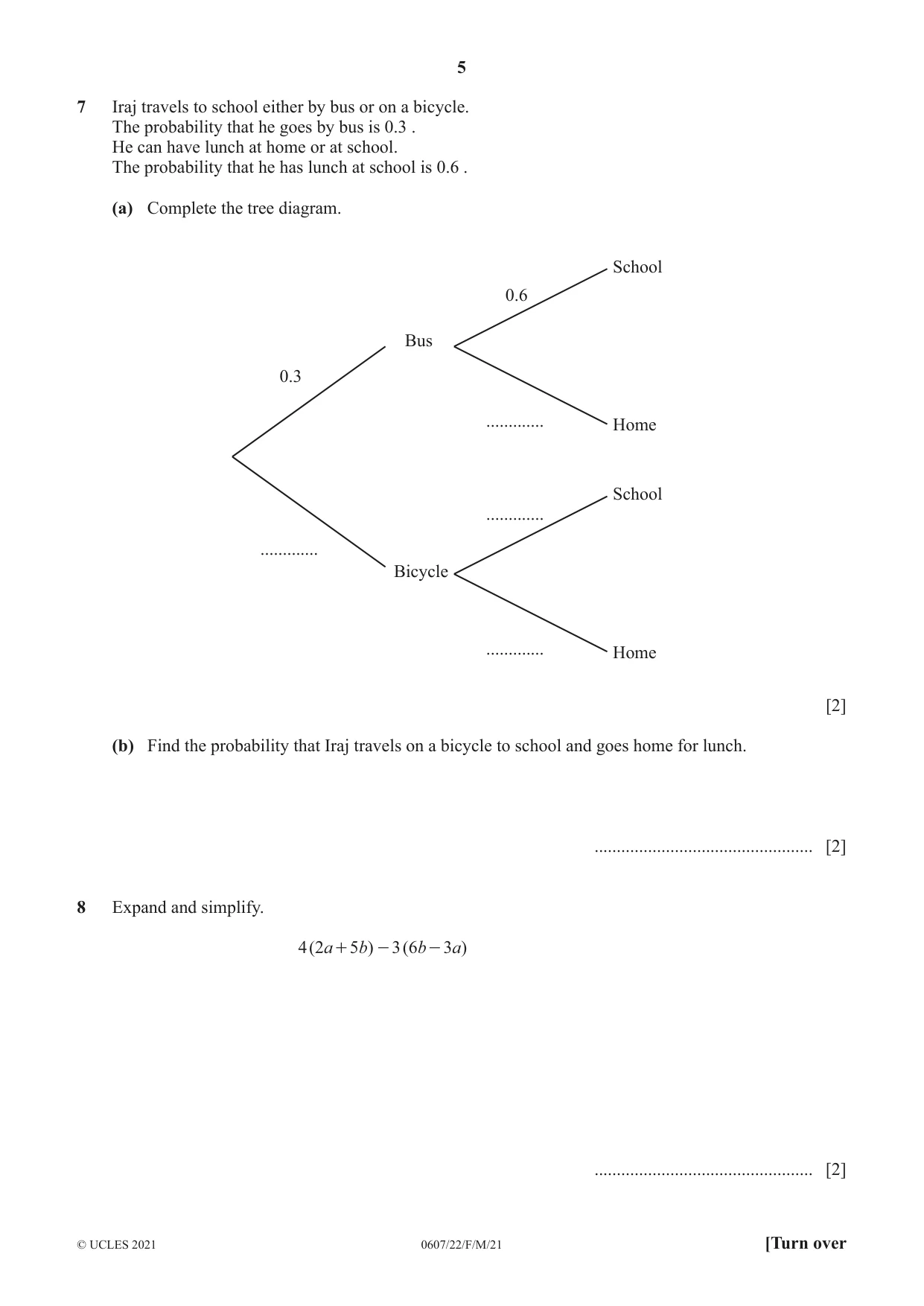 Cambridge IGCSE Mathematics - International 0607 2021 Feb/March Paper 2 · Variant 2 question paper, page 5 of 8