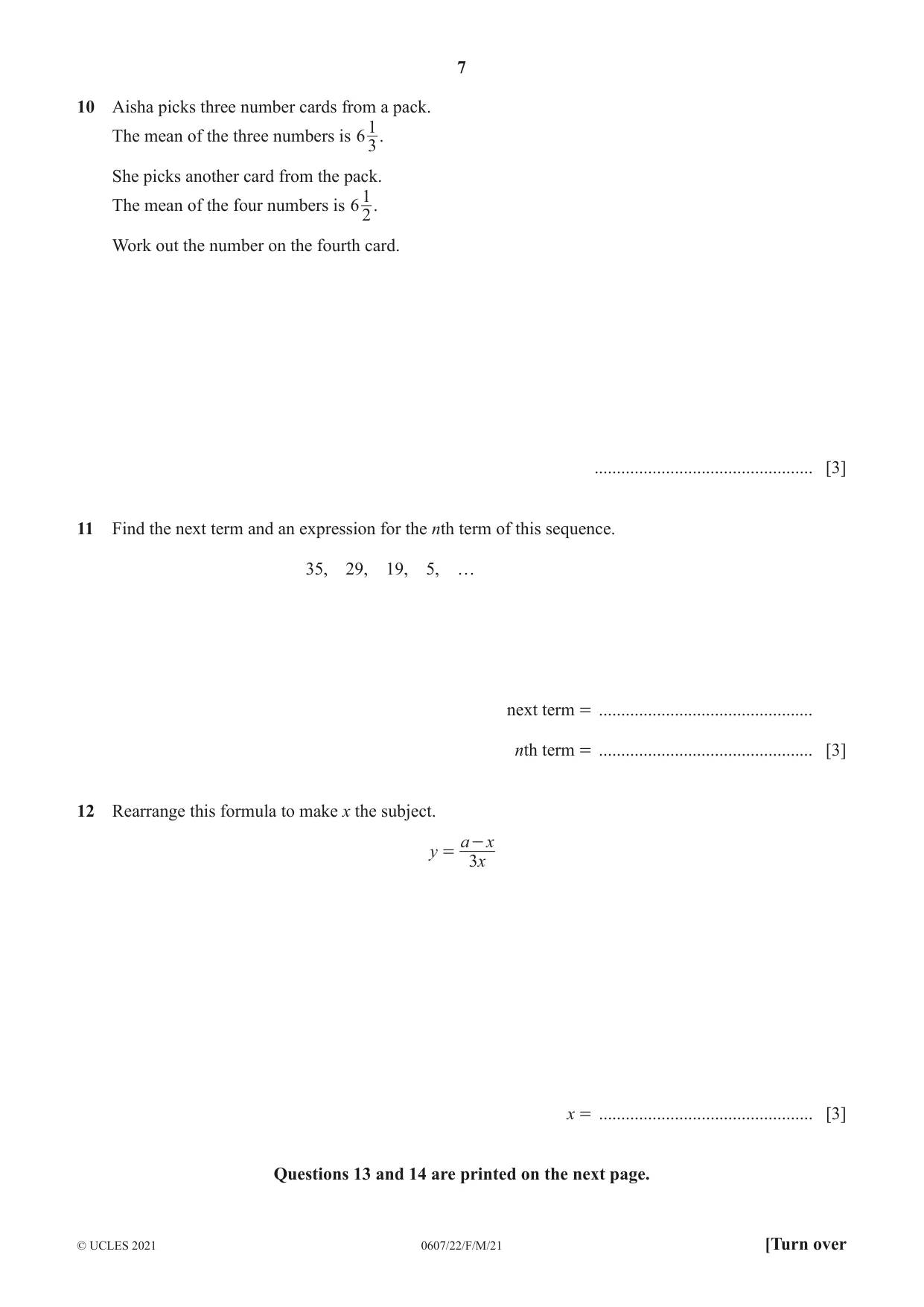 Cambridge IGCSE Mathematics - International 0607 2021 Feb/March Paper 2 · Variant 2 question paper, page 7 of 8