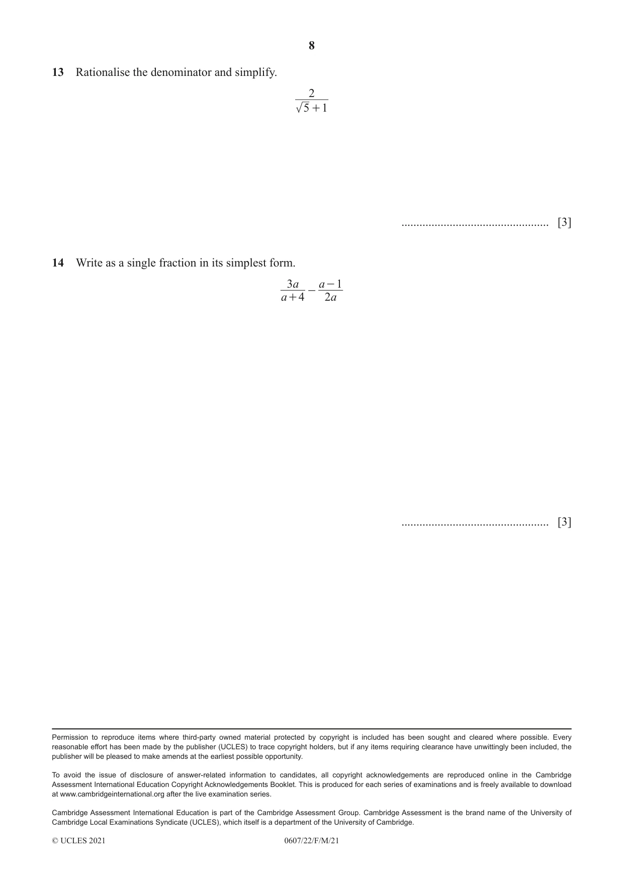 Cambridge IGCSE Mathematics - International 0607 2021 Feb/March Paper 2 · Variant 2 question paper, page 8 of 8