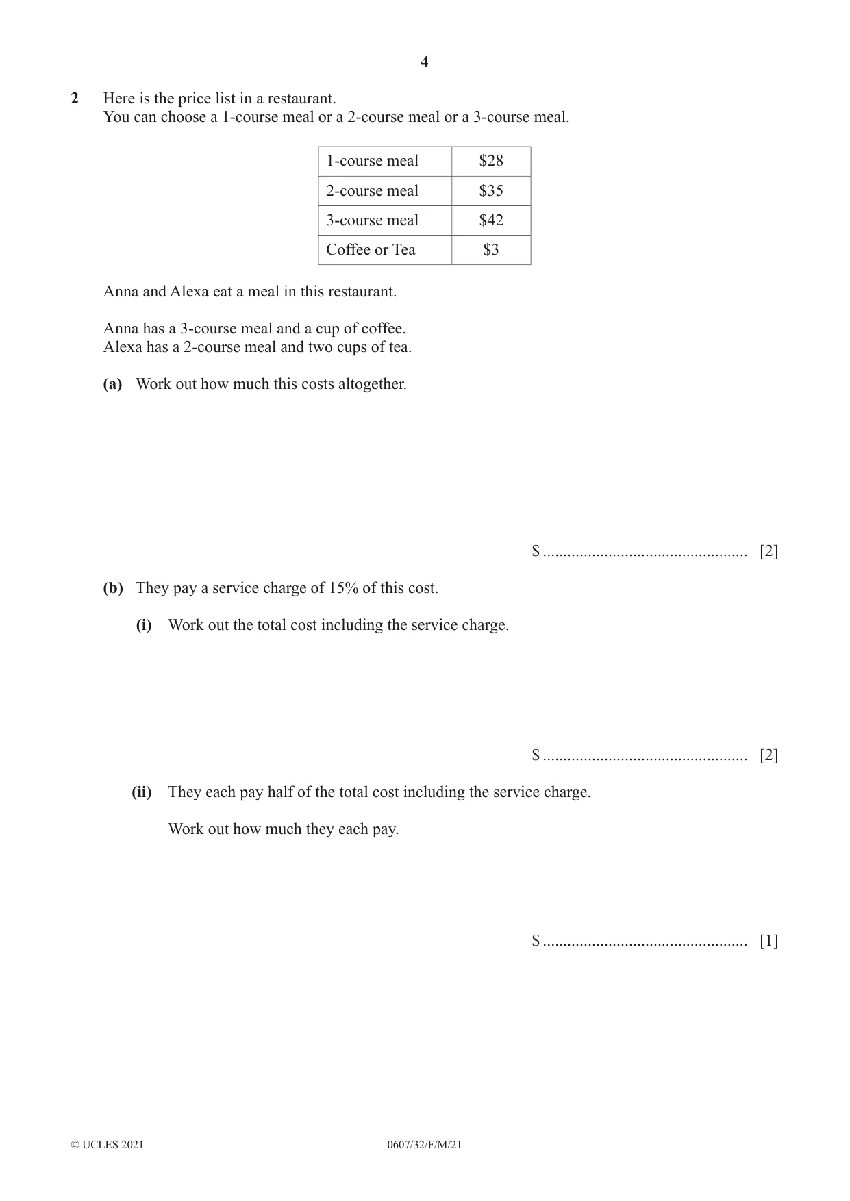 Cambridge IGCSE Mathematics - International 0607 2021 Feb/March Paper 3 · Variant 2 question paper, page 4 of 16
