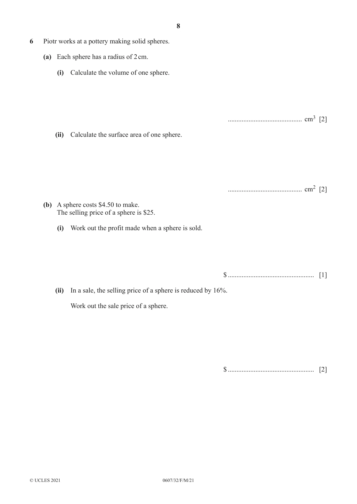 Cambridge IGCSE Mathematics - International 0607 2021 Feb/March Paper 3 · Variant 2 question paper, page 8 of 16