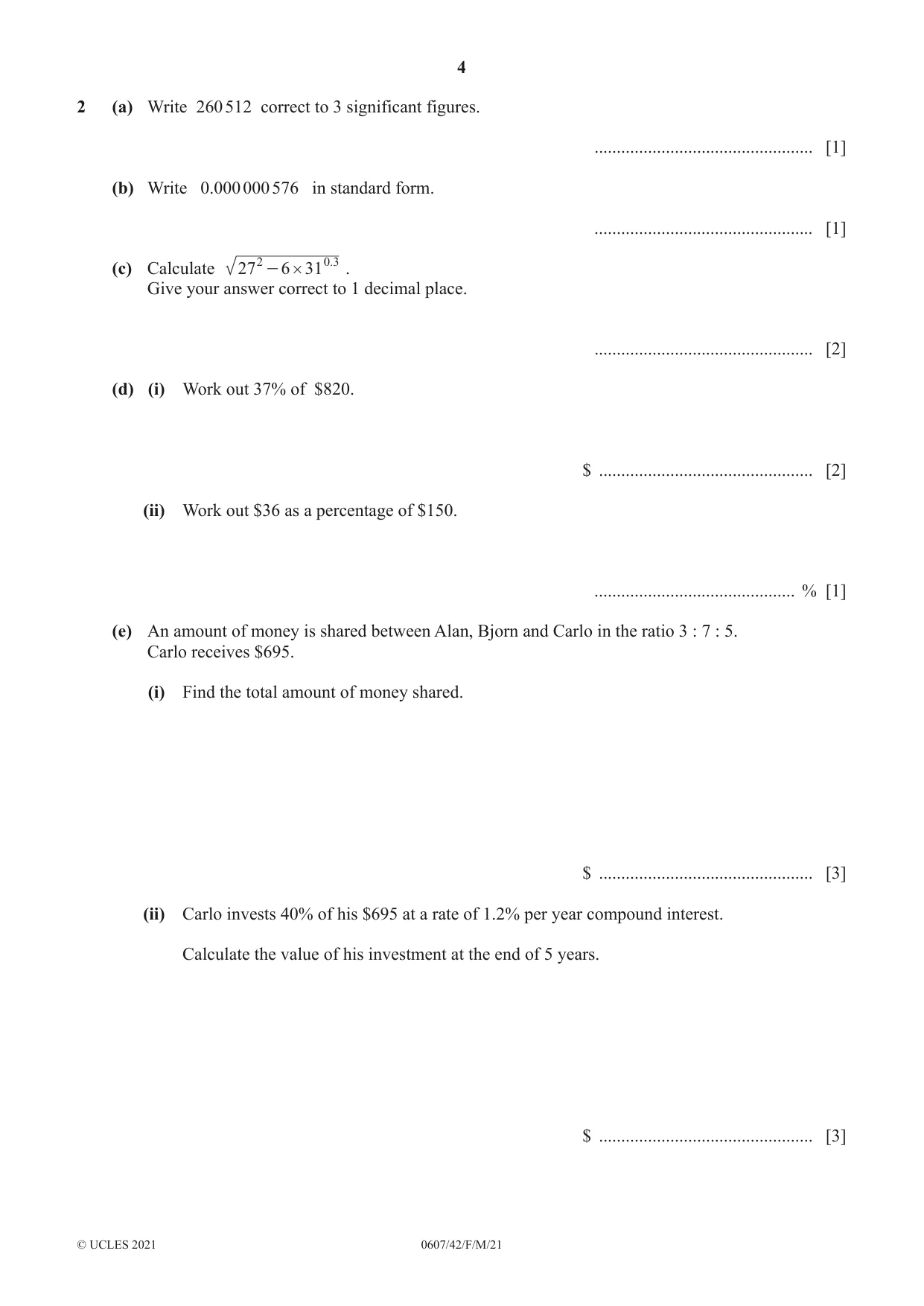 Cambridge IGCSE Mathematics - International 0607 2021 Feb/March Paper 4 · Variant 2 question paper, page 4 of 20