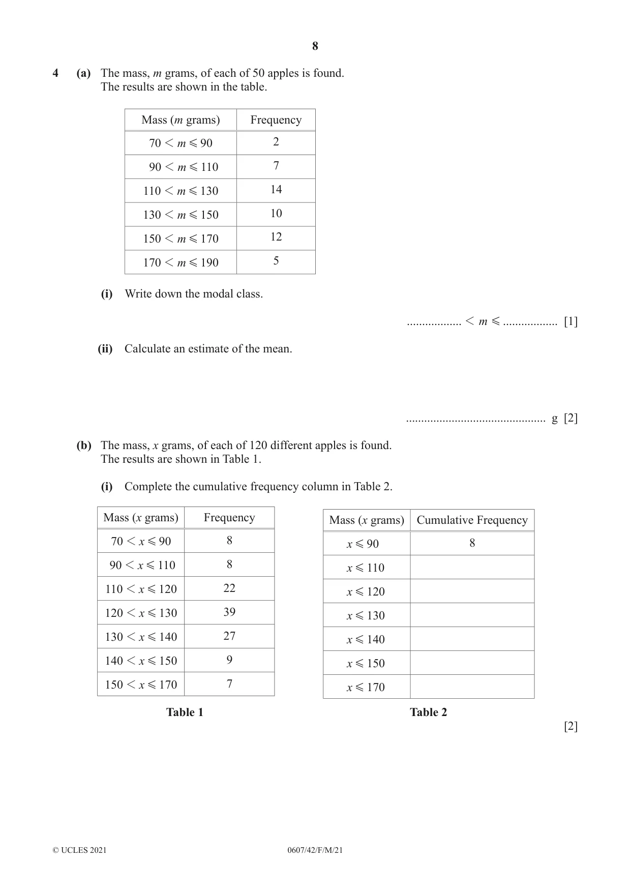 Cambridge IGCSE Mathematics - International 0607 2021 Feb/March Paper 4 · Variant 2 question paper, page 8 of 20