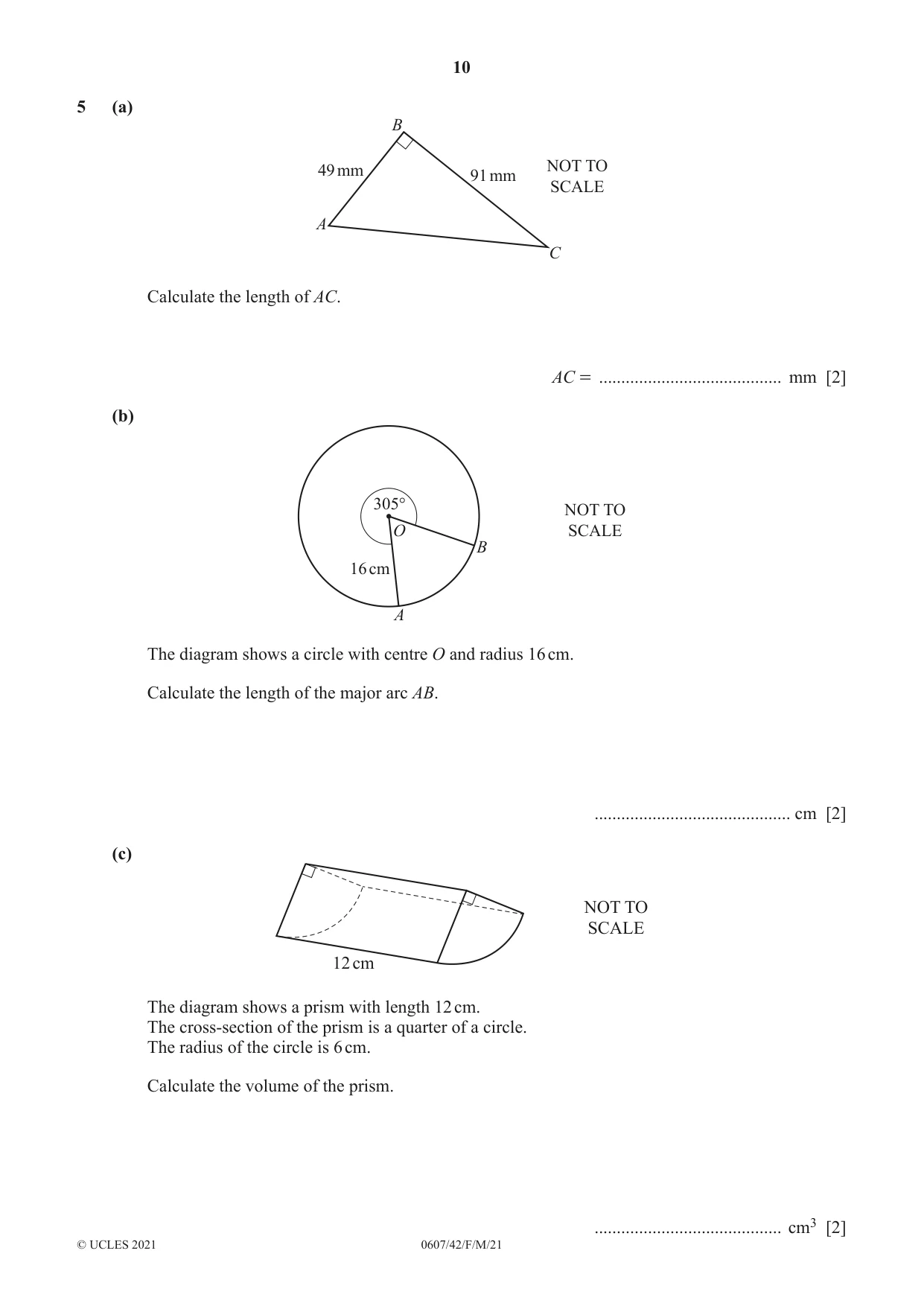 Cambridge IGCSE Mathematics - International 0607 2021 Feb/March Paper 4 · Variant 2 question paper, page 10 of 20