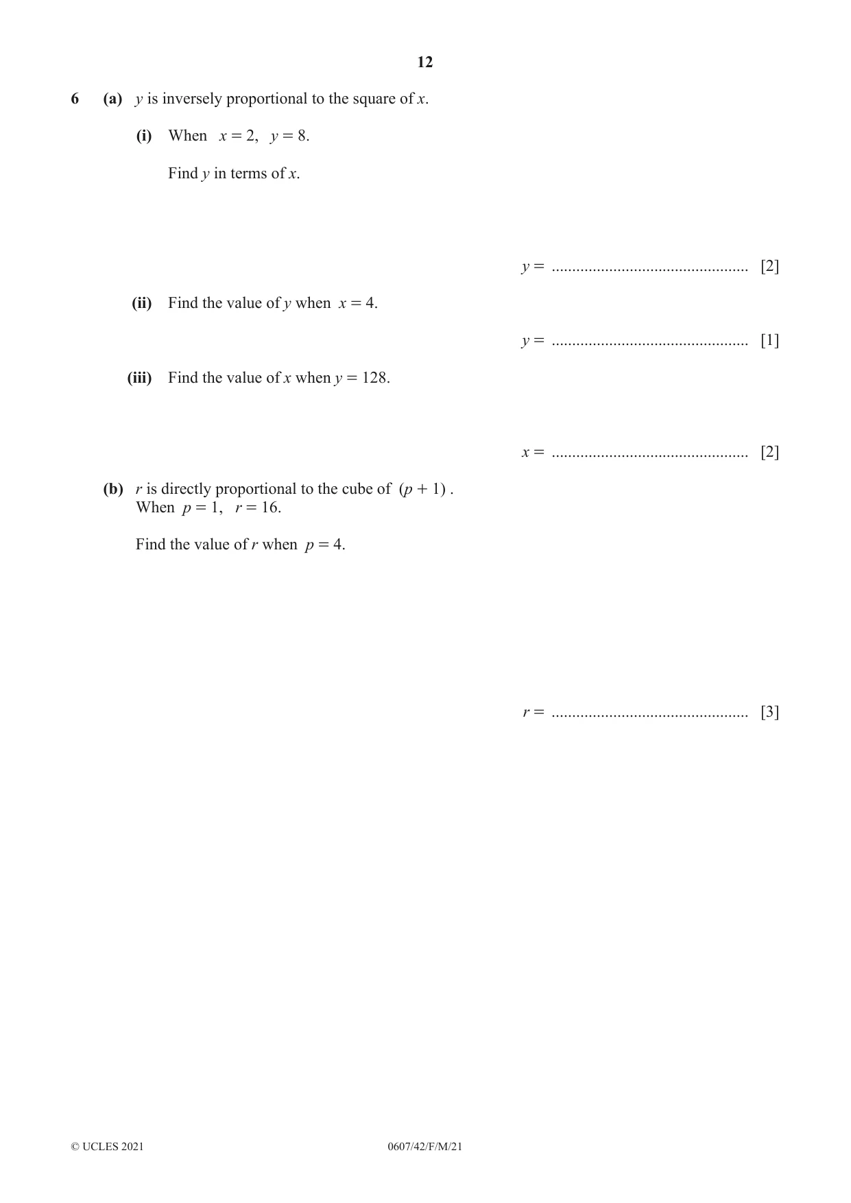 Cambridge IGCSE Mathematics - International 0607 2021 Feb/March Paper 4 · Variant 2 question paper, page 12 of 20