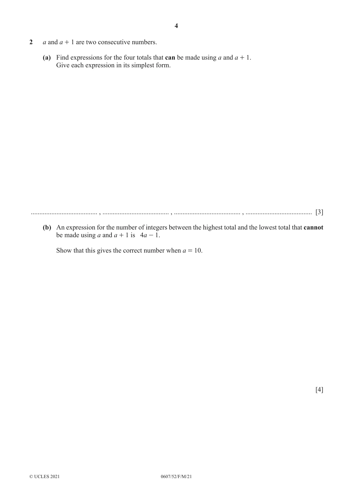 Cambridge IGCSE Mathematics - International 0607 2021 Feb/March Paper 5 · Variant 2 question paper, page 4 of 12
