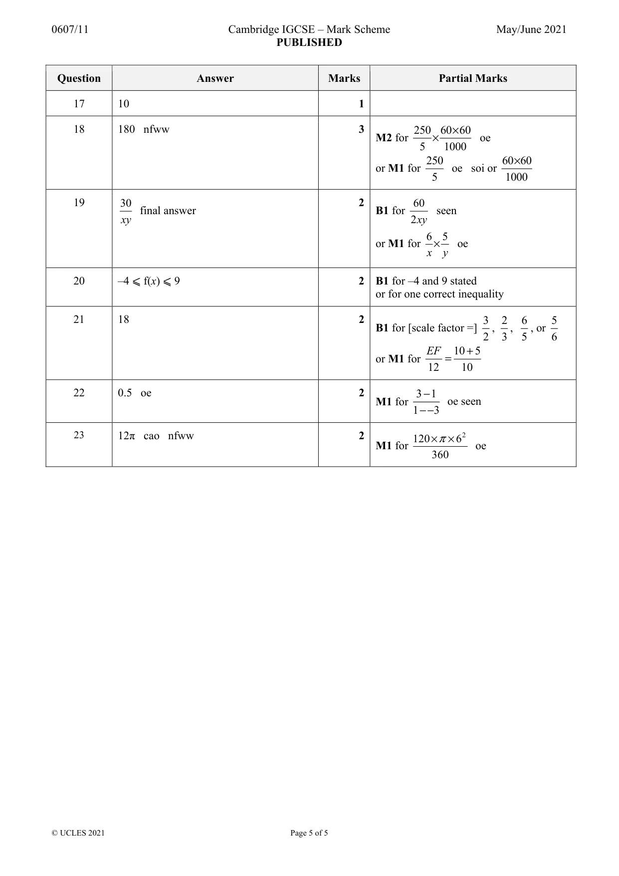 Mark scheme, page 5 of 5