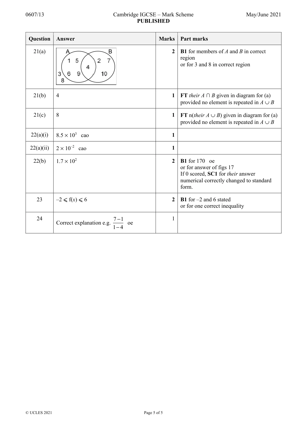 Mark scheme, page 5 of 5