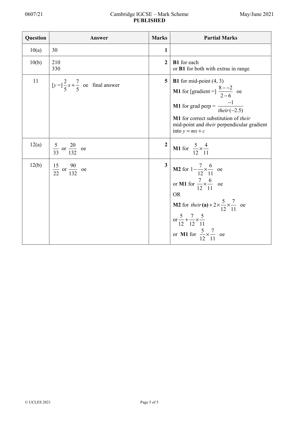 Mark scheme, page 5 of 5