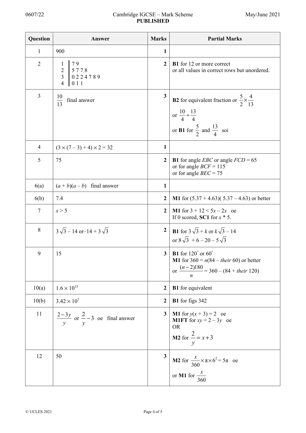 Mark scheme, page 4 of 5