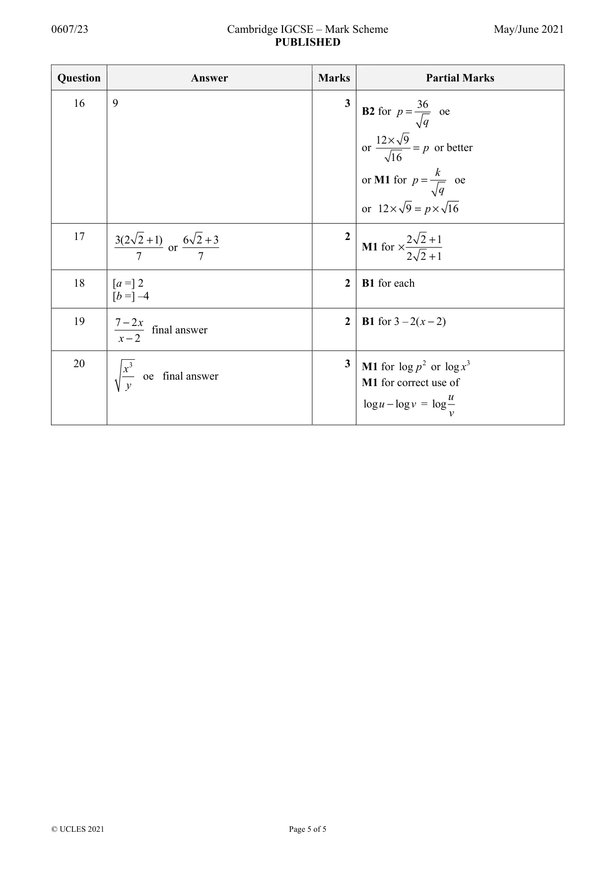 Mark scheme, page 5 of 5