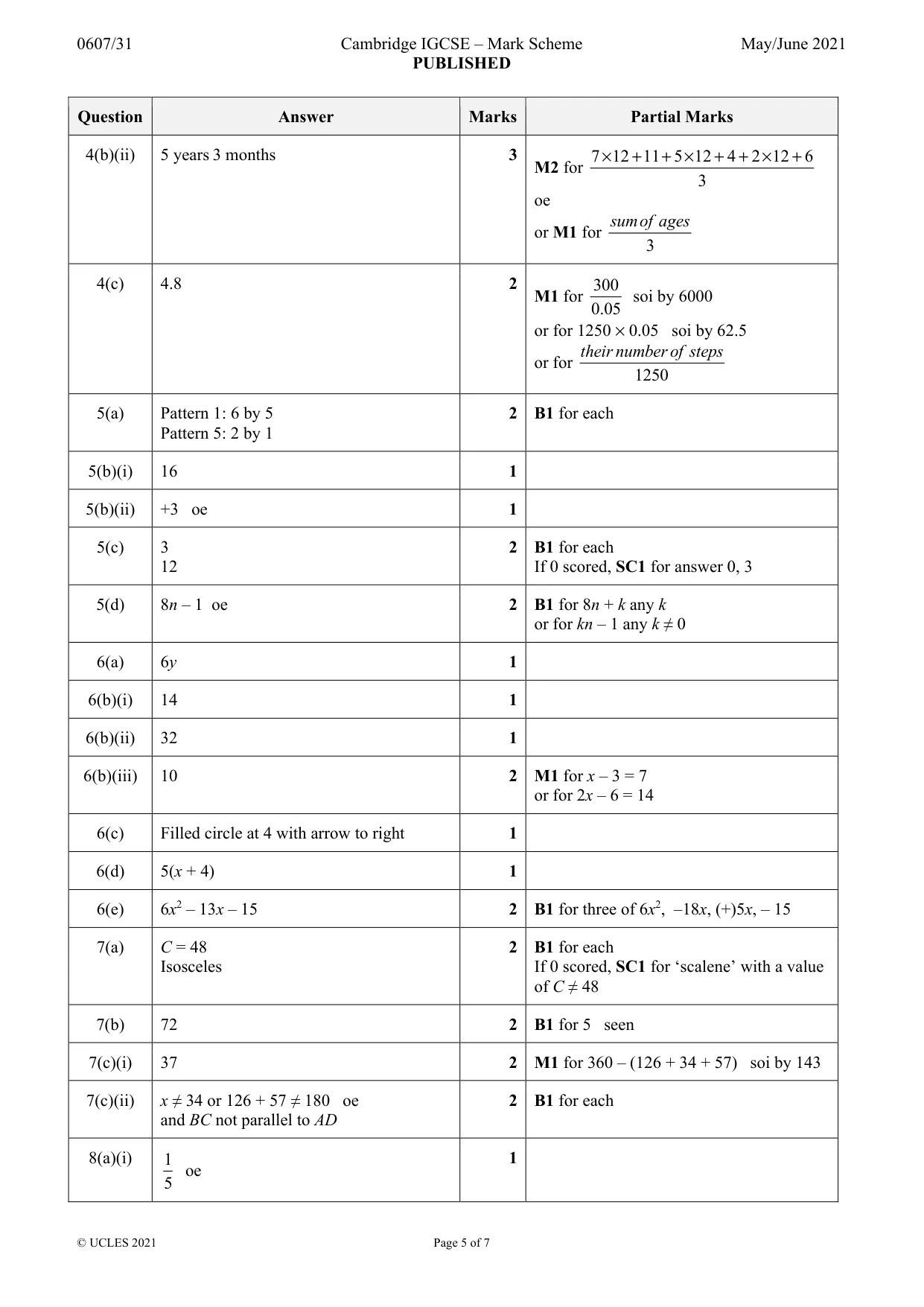 Mark scheme, page 5 of 7