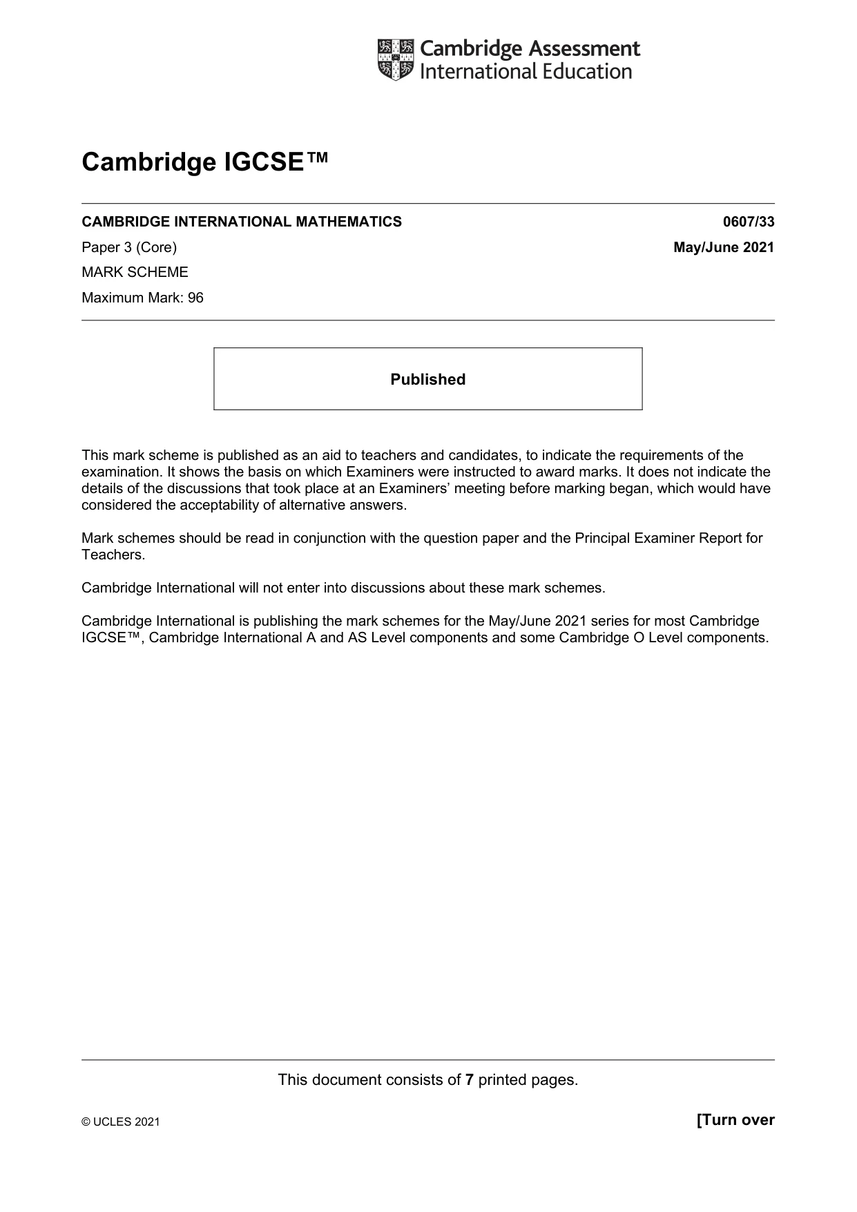 Mark scheme, page 1 of 7