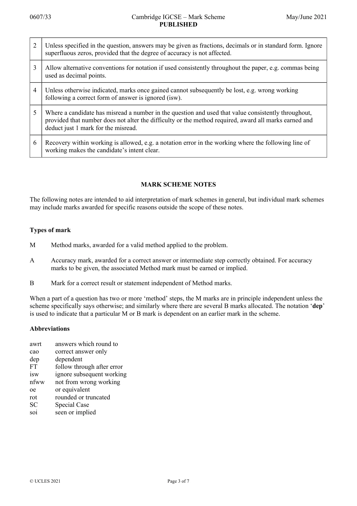Mark scheme, page 3 of 7