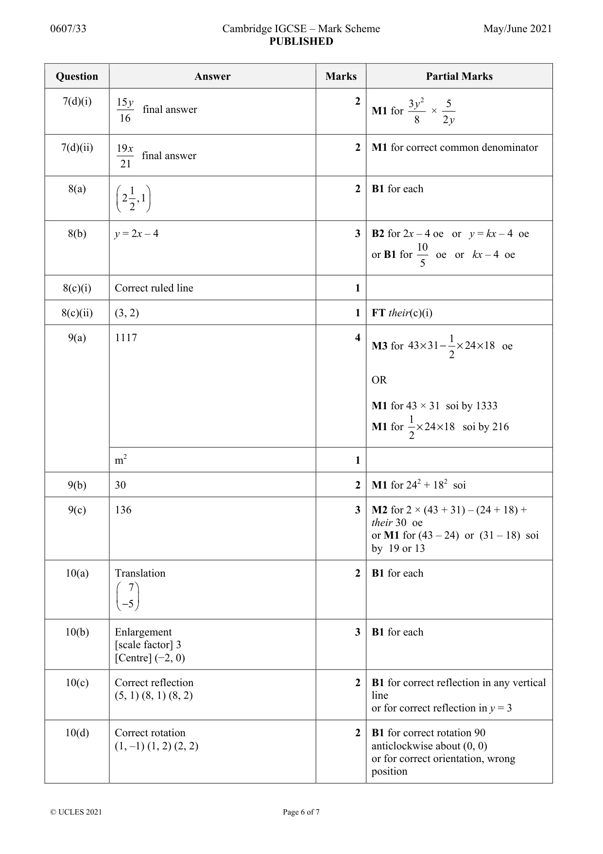 Mark scheme, page 6 of 7