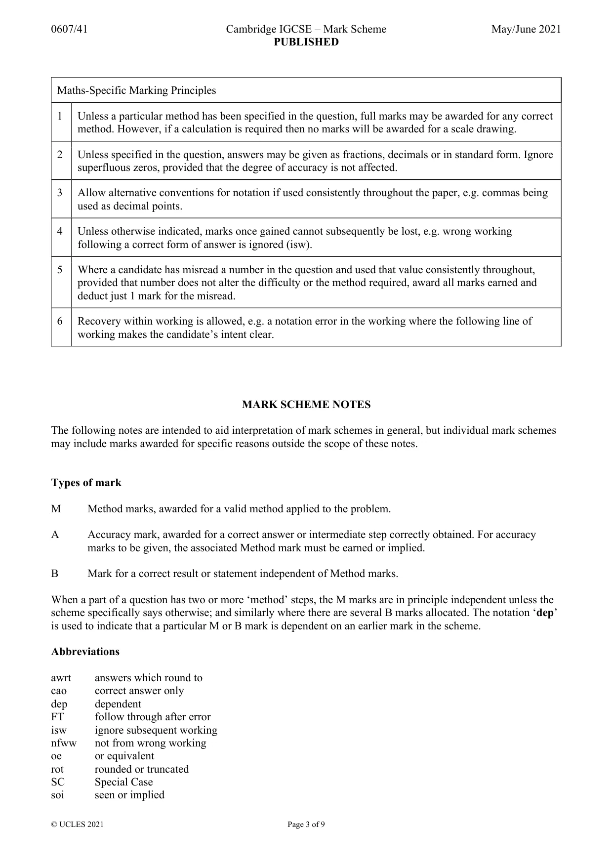 Mark scheme, page 3 of 9