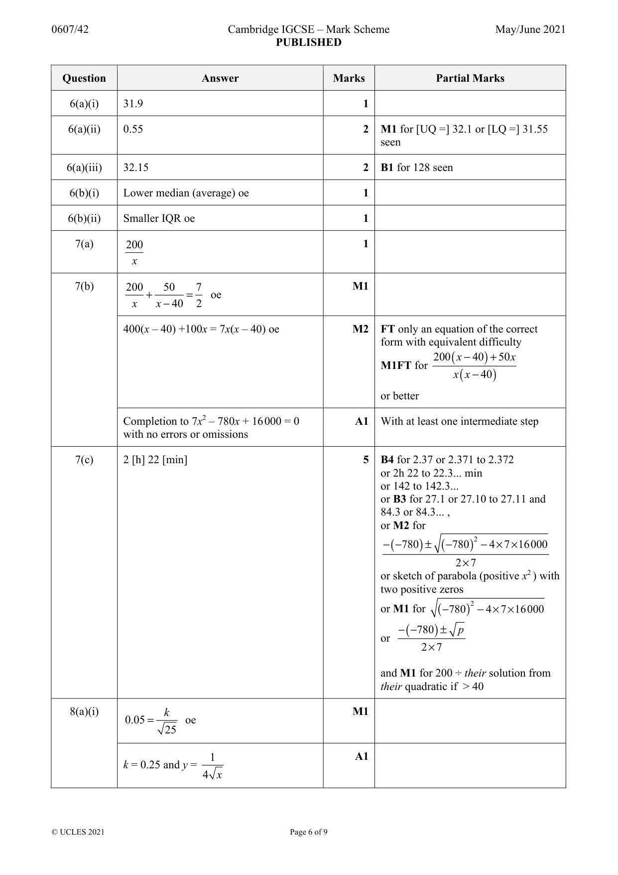 Mark scheme, page 6 of 9