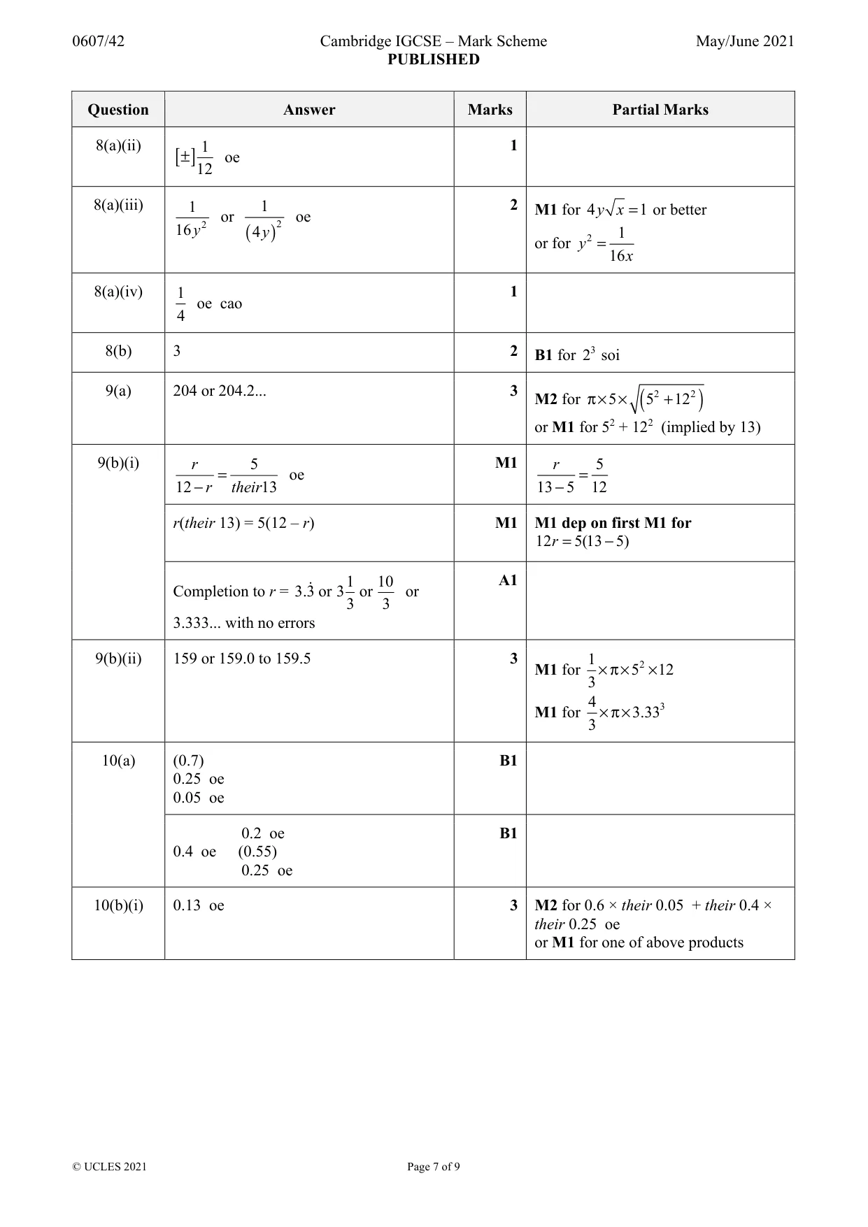 Mark scheme, page 7 of 9