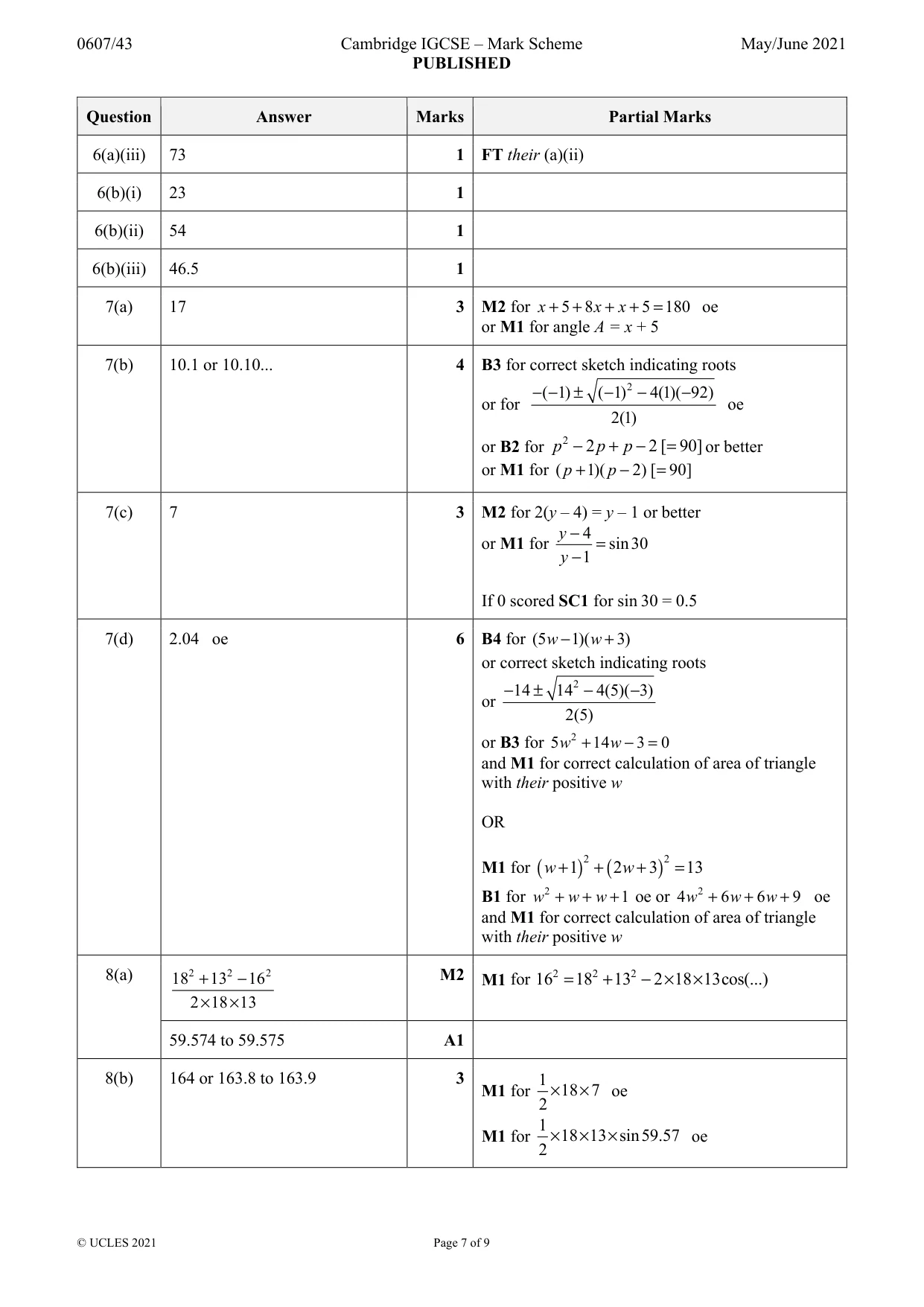 Mark scheme, page 7 of 9
